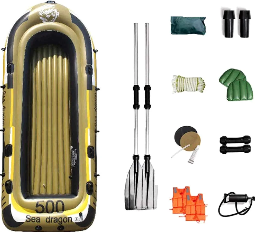 Kayak hinchable para 5 personas con remo y bomba de aire, diseño plegable, carga máxima de 400 kg, ideal para aventuras al aire libre