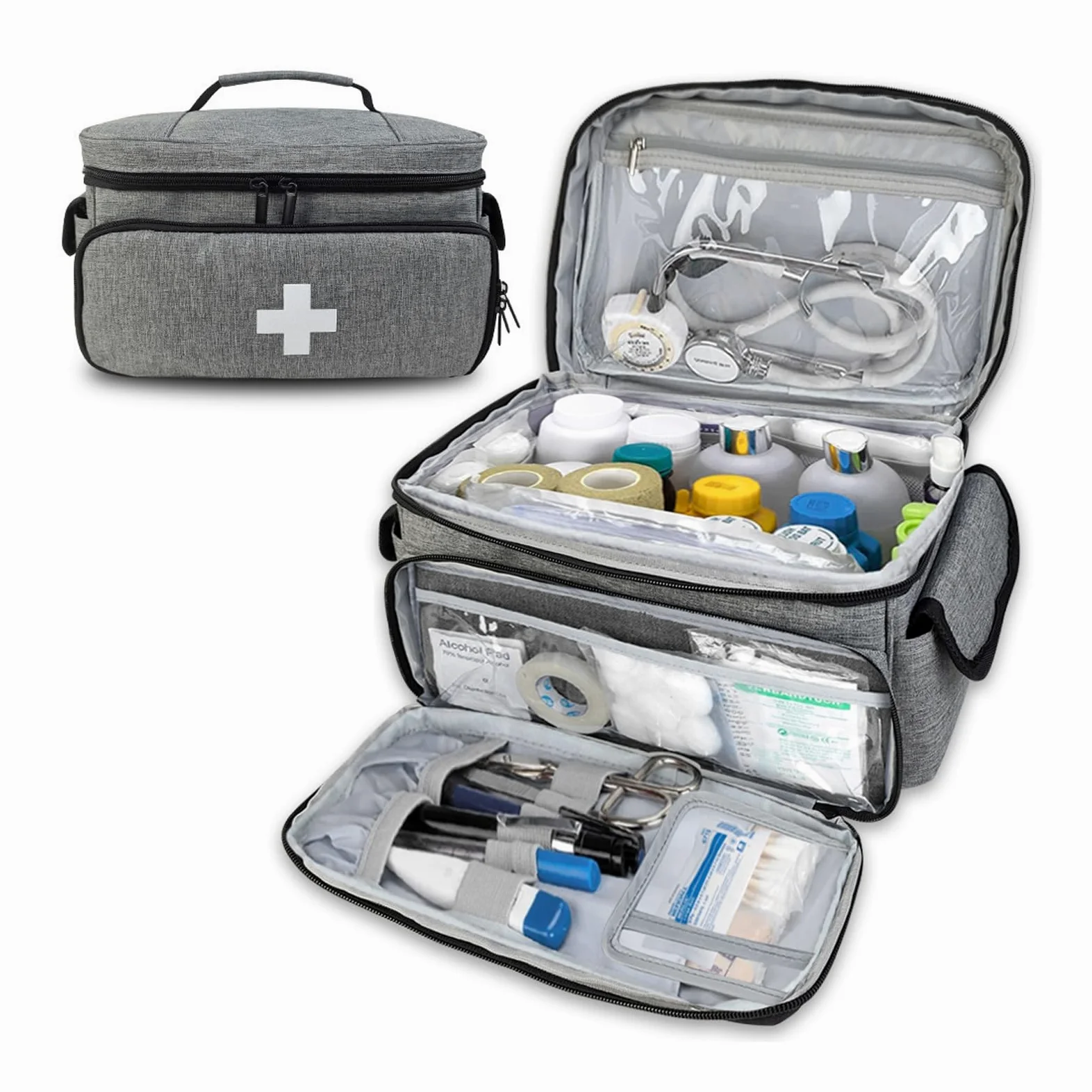 Botiquín De Primeros Auxilios Vacío De Gran Capacidad,Bolsa De Almacenamiento De Suministros Médicos De Primeros Auxilios,Ideal For El Hogar,Viajes Y Exteriores(Gray)