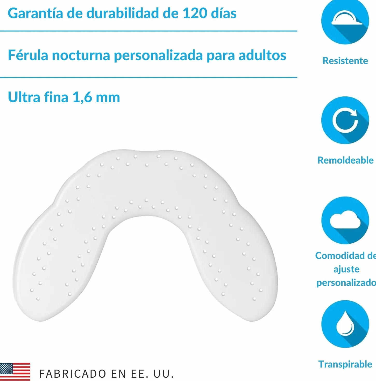 Protector Nocturno SOVA Aero Férula para Bruxismo 1.6mm Adaptable Remoldeable Adultos Estuche