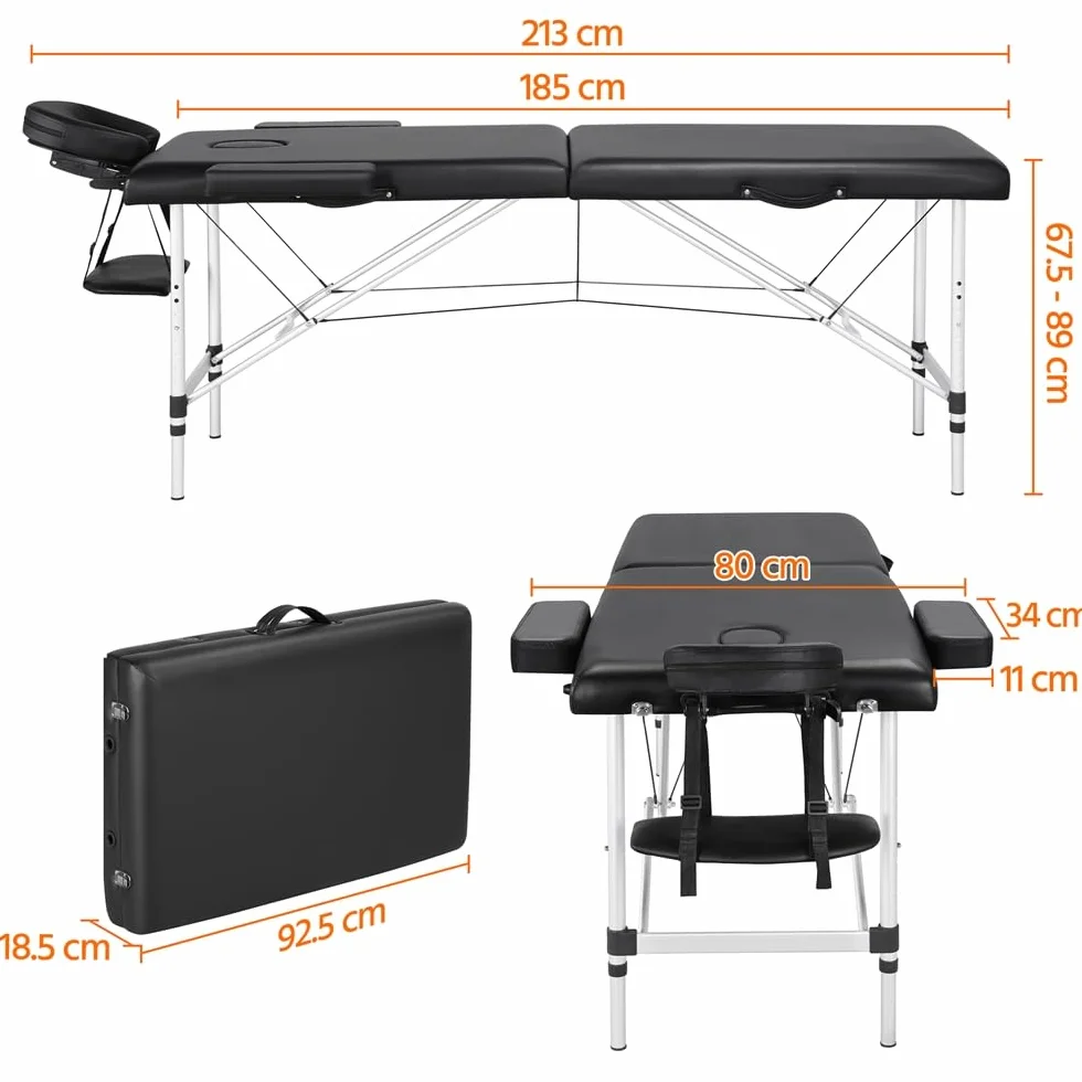 Yaheetech Camilla Masaje Plegable Portátil 2 Zonas 250 kg 213 x 80 cm Negro