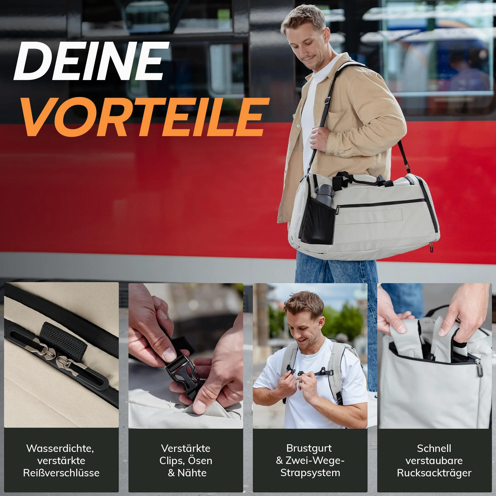 Bolsa de deporte [Reciclado PET] 50L – Bolsa de gimnasio y mochila en uno – Bolsa de entrenamiento impermeable para hombre y mujer – Mochila deportiva con compartimento para zapatos Fitness