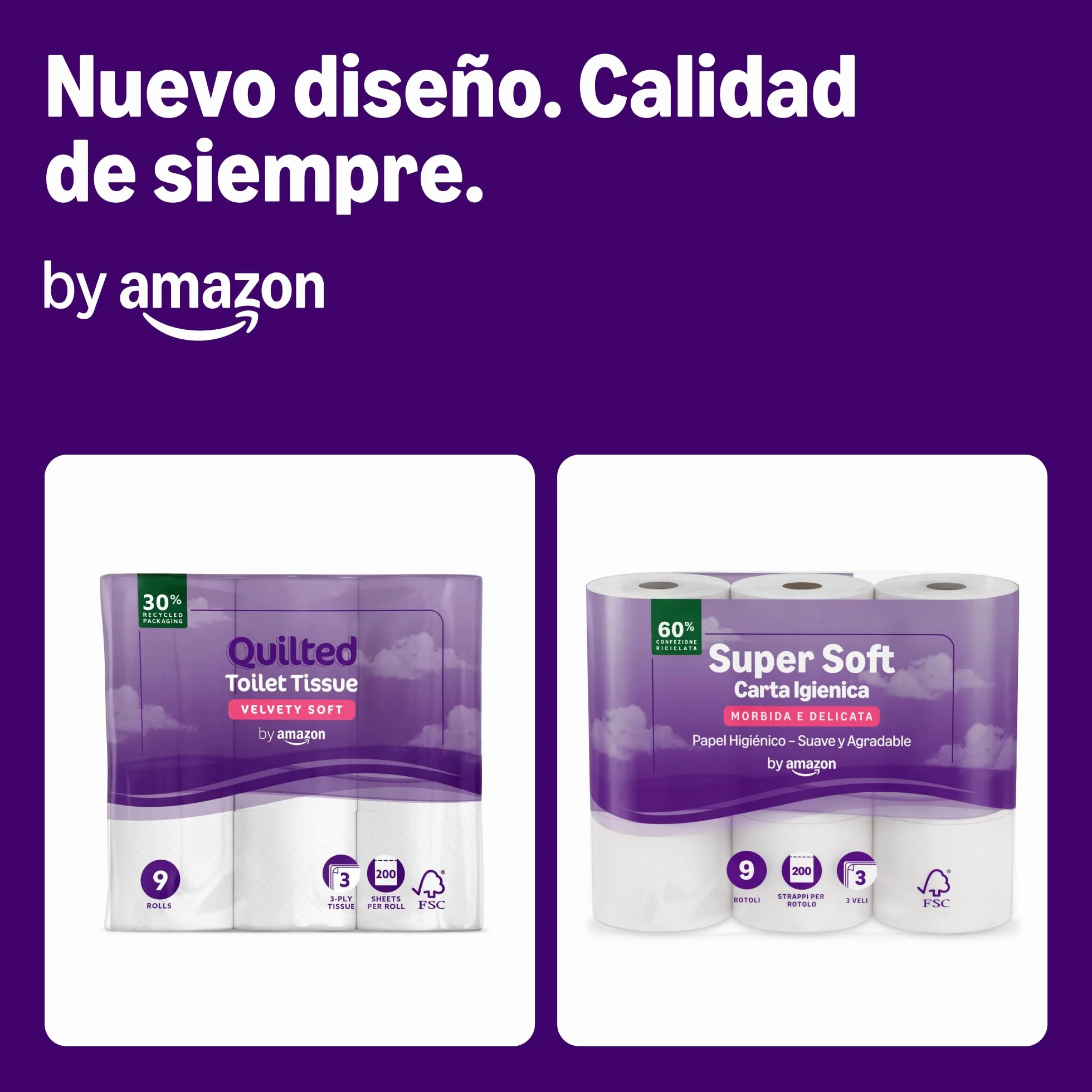 Papel Higiénico Supersuave de 3 Capas, 9 Rollos, 200 Hojas por Rollo, FSC