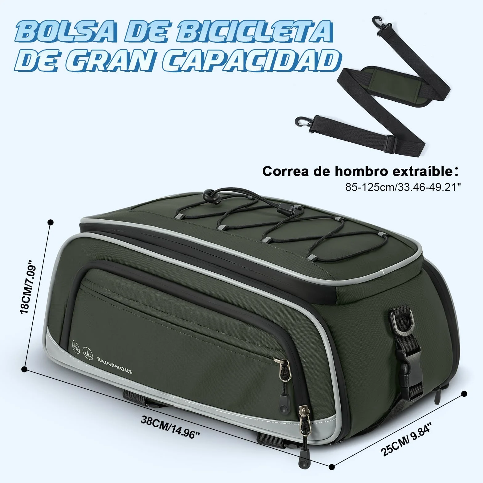 RAINSMORE Alforjas Bicicleta Impermeables 15L Expandibles Bolsa Bicicleta con Funda de Lluvia Reflectante Bolsas para Bicicleta Trasera Ciclismo Urbano y Bicicleta Eléctrica Verde