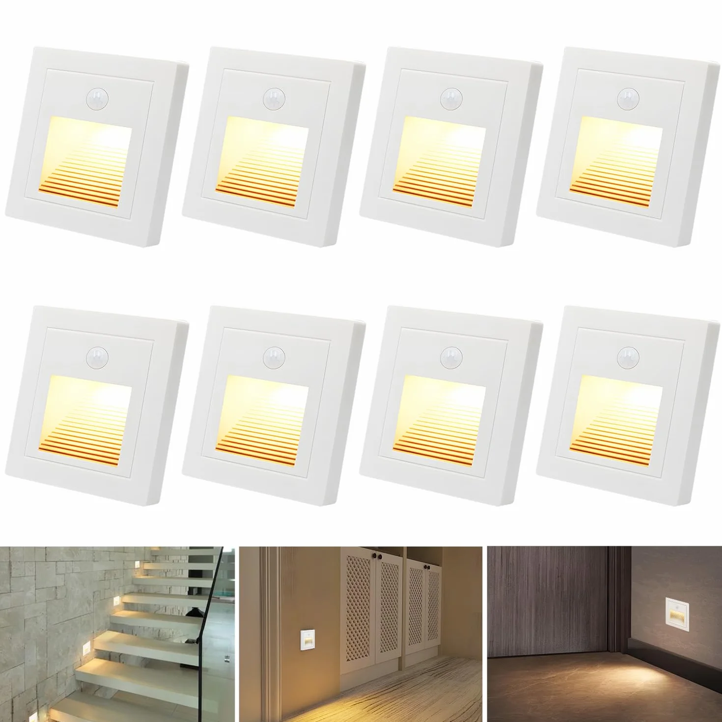 Lámparas LED empotrables de pared blanco cálido 3000K 230V 1.5W detector de movimiento para escaleras