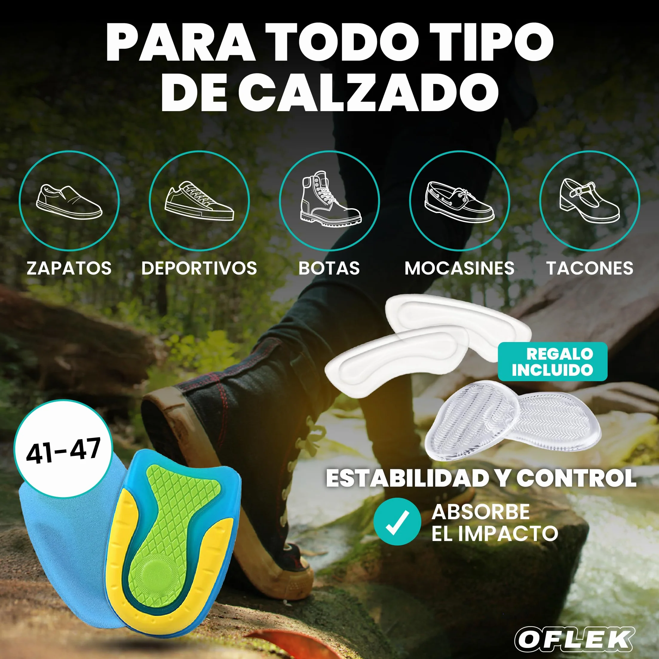 OFLEK® Fascitis Plantar Taloneras Silicona Almohadilla Trasera Protector Tacones Soporte Antideslizante Alivio Dolor Pie