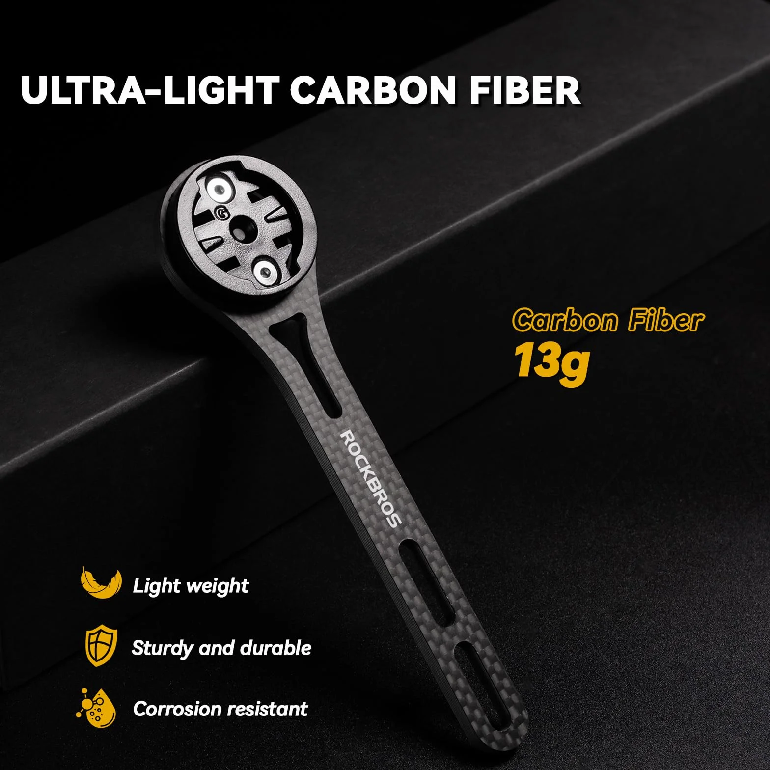 ROCKBROS Soporte para Ciclocomputador de Fibra de Carbono, Montura Delantera Alargada Ultraligera 13g, Compatible con Garmin Edge 540/1050, Wahoo, Bryton, Cámaras de Acción y Luces