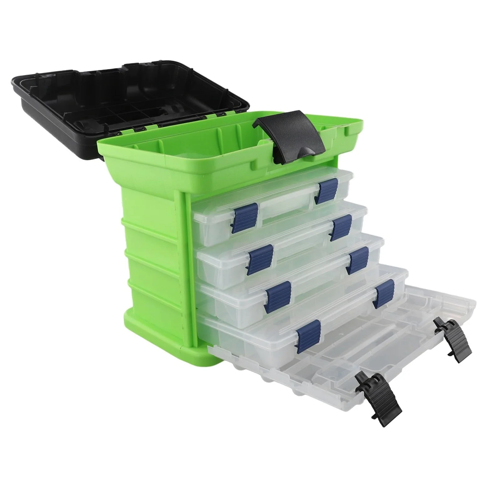 Caja de aparejos de pesca portátil de 4 capas con asa plegable para asiento, organizador de ABS con cerradura para señuelo, herramientas de equipo para señuelo, color naranja