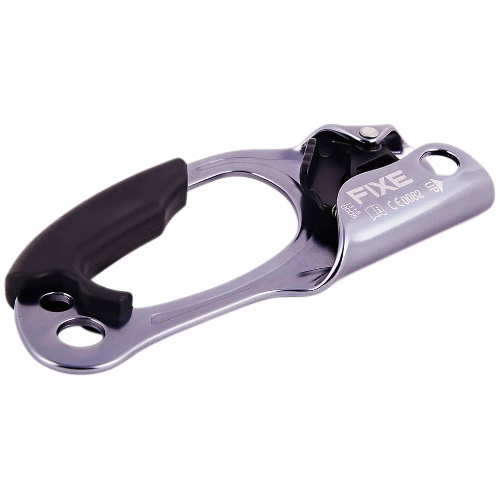 FIXE - Puño Bloqueador Escalada ASCENDER CAPITAN - Autoseguro - Mano Izquierda - Empuñadura de goma y Aluminio Gris- Para cuerdas de 8 a 12 mm