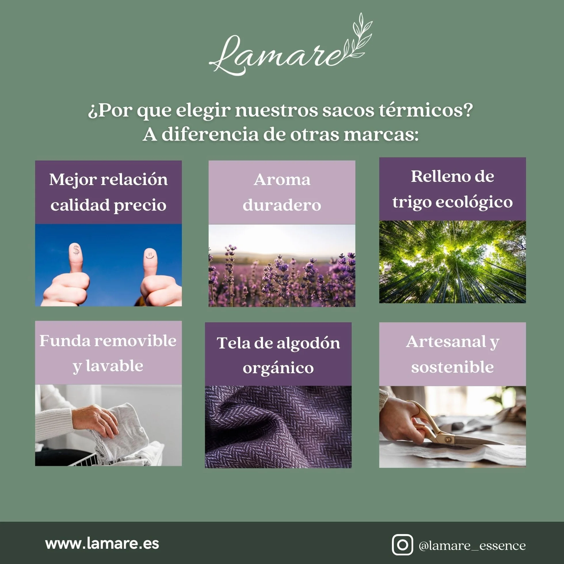 LAMARE Cojín Térmico de Semillas Microondas Trigo y Lavanda 48x15 cm Funda Lavable 100% Algodón