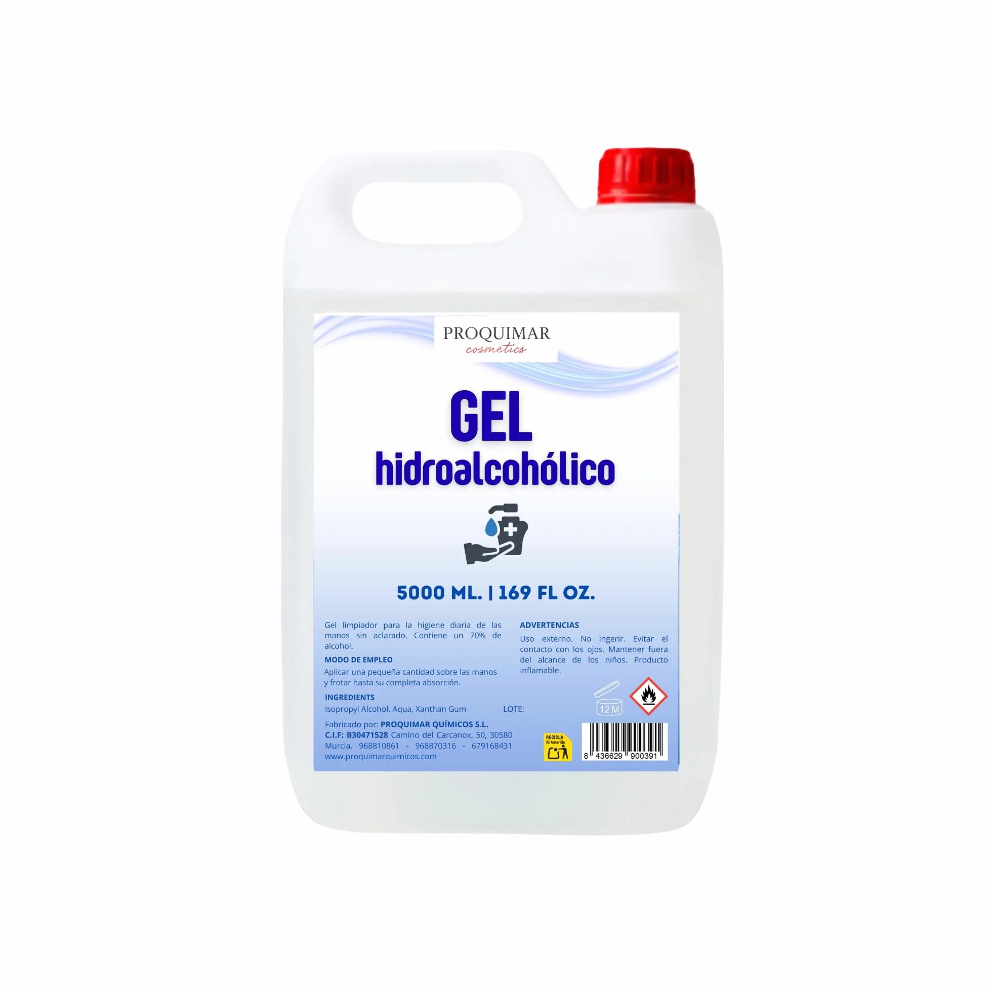 Gel Hidroalcohólico 5 Litros Garrafa Higiene Manos Secado Rápido