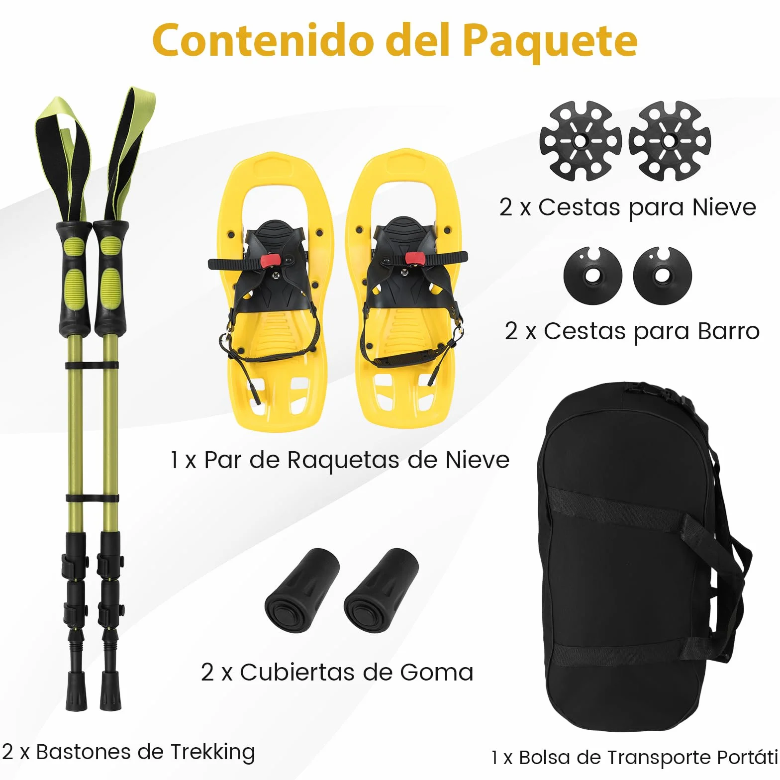 GYMAX Juego de Raquetas de Nieve, Raquetas Ligeras con Bastones Ajustables de Aluminio, Antideslizantes, con Bolsa de Transporte, Equipo de Montaña para Caminar en la Nieve para Niños