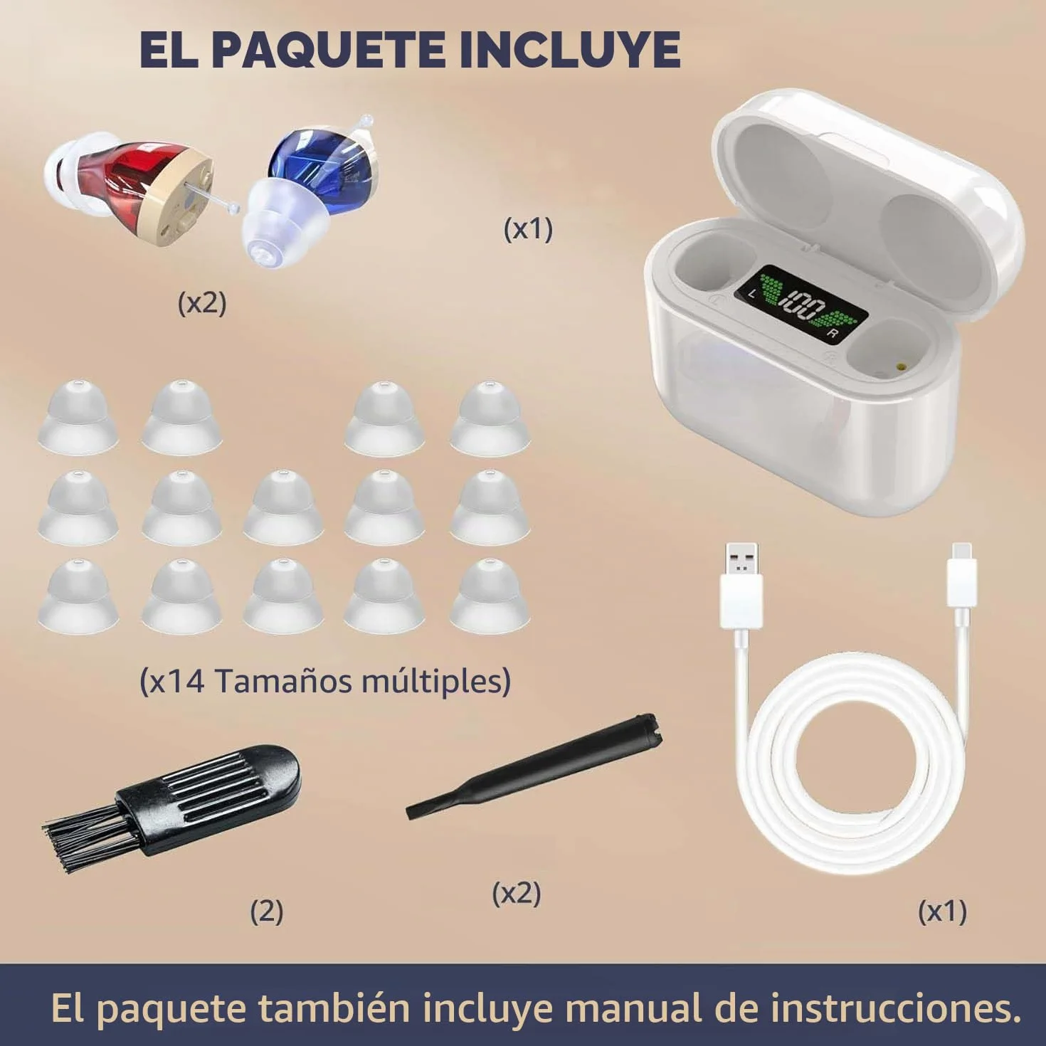 PSAP Intra-Ear CIC Recargable para Personas Mayores, Reducción Inteligente de Sonido