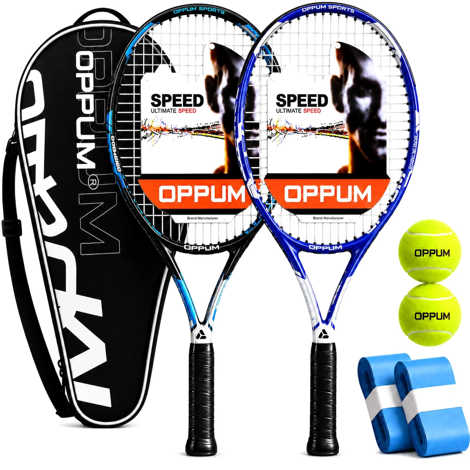 PRO-500 - Raquetas de tenis para adultos, paquete de 2 raquetas preencordadas para principiantes e intermedios con bolsa de transporte y 2 pelotas, cabeza de gran tamaño de 105 pulgadas