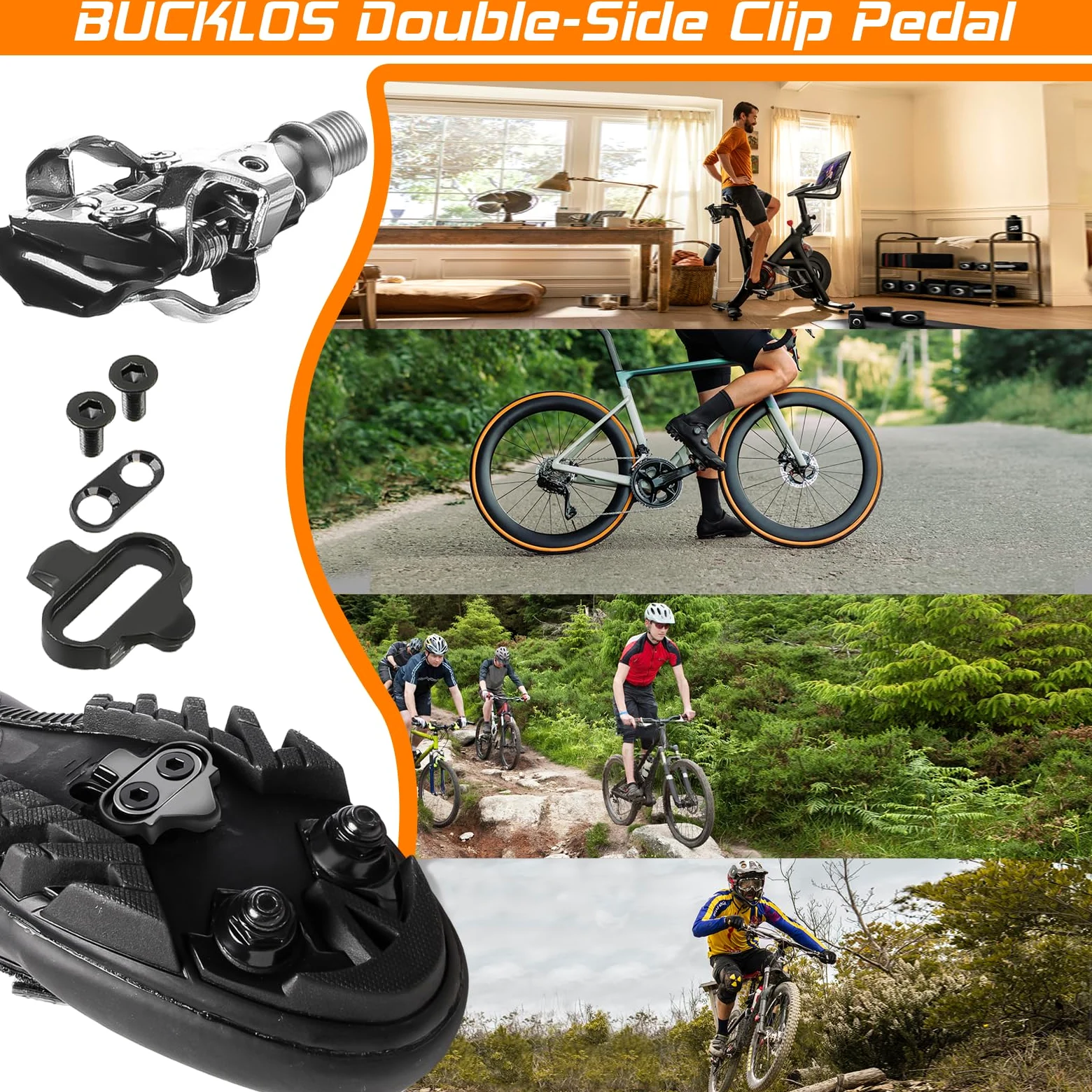 BUCKLOS SPD Pedales de clip para bicicleta de montaña MTB Pedales de doble cara sin clip – Bicicleta de carretera Spin Bike Rodamiento sellado Clips de bicicleta en pedal compatible con tacos Shimano