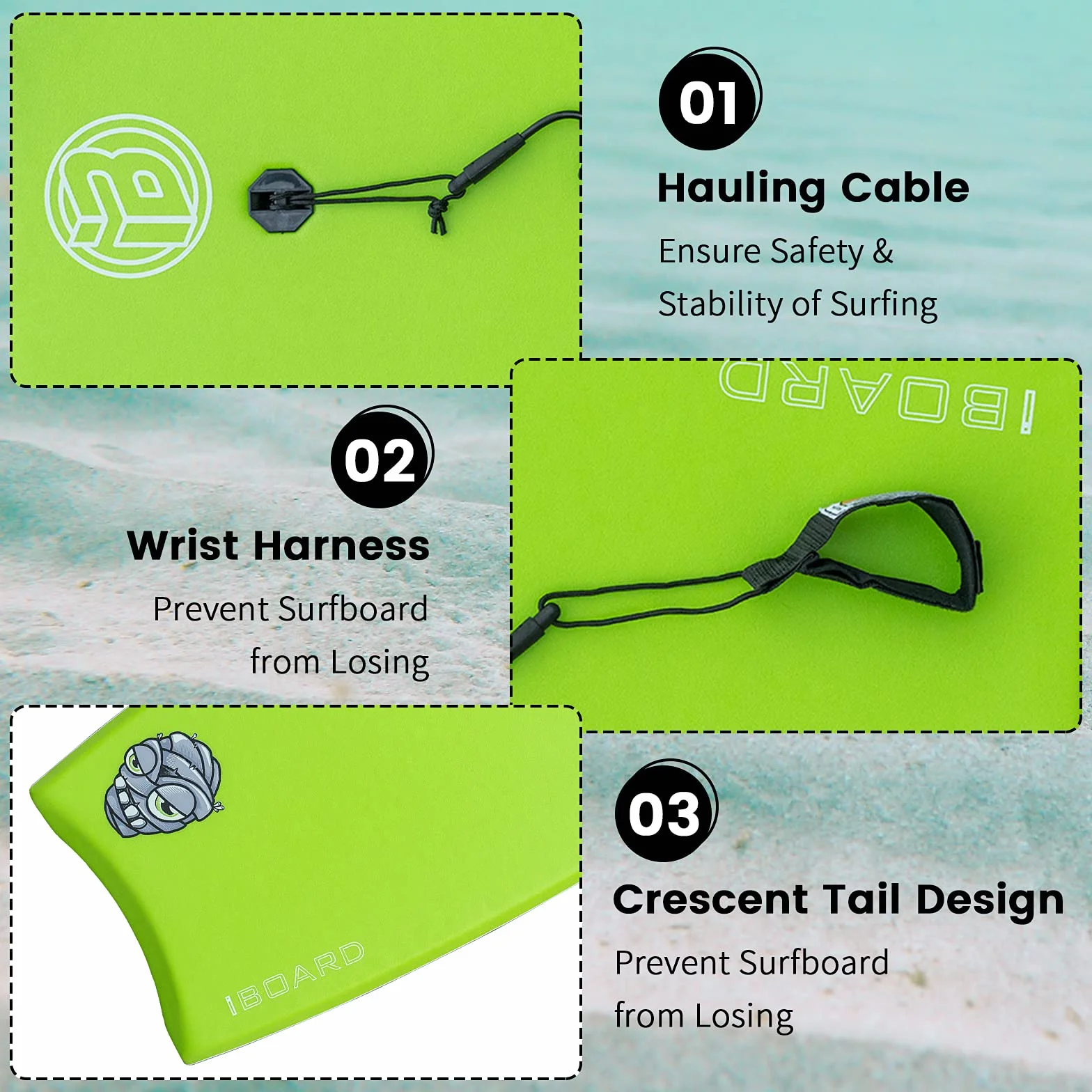 Tabla de bodyboard ligera 33 pulgadas EPS correa premium muñeca surf