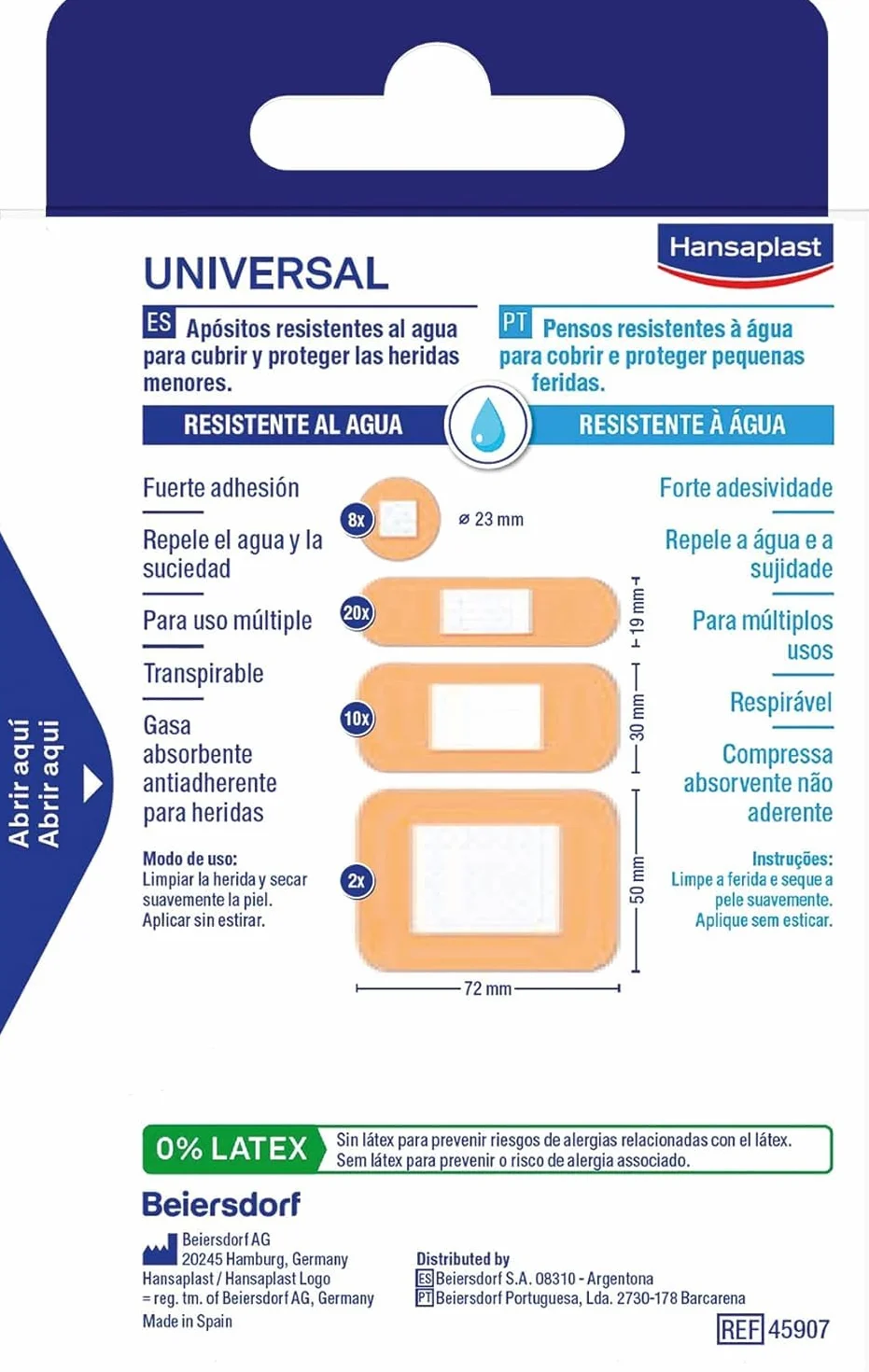 Hansaplast Universal 40 surtido apósitos resistentes al agua que repelen la suciedad tiras adhesivas Bacteria Shield