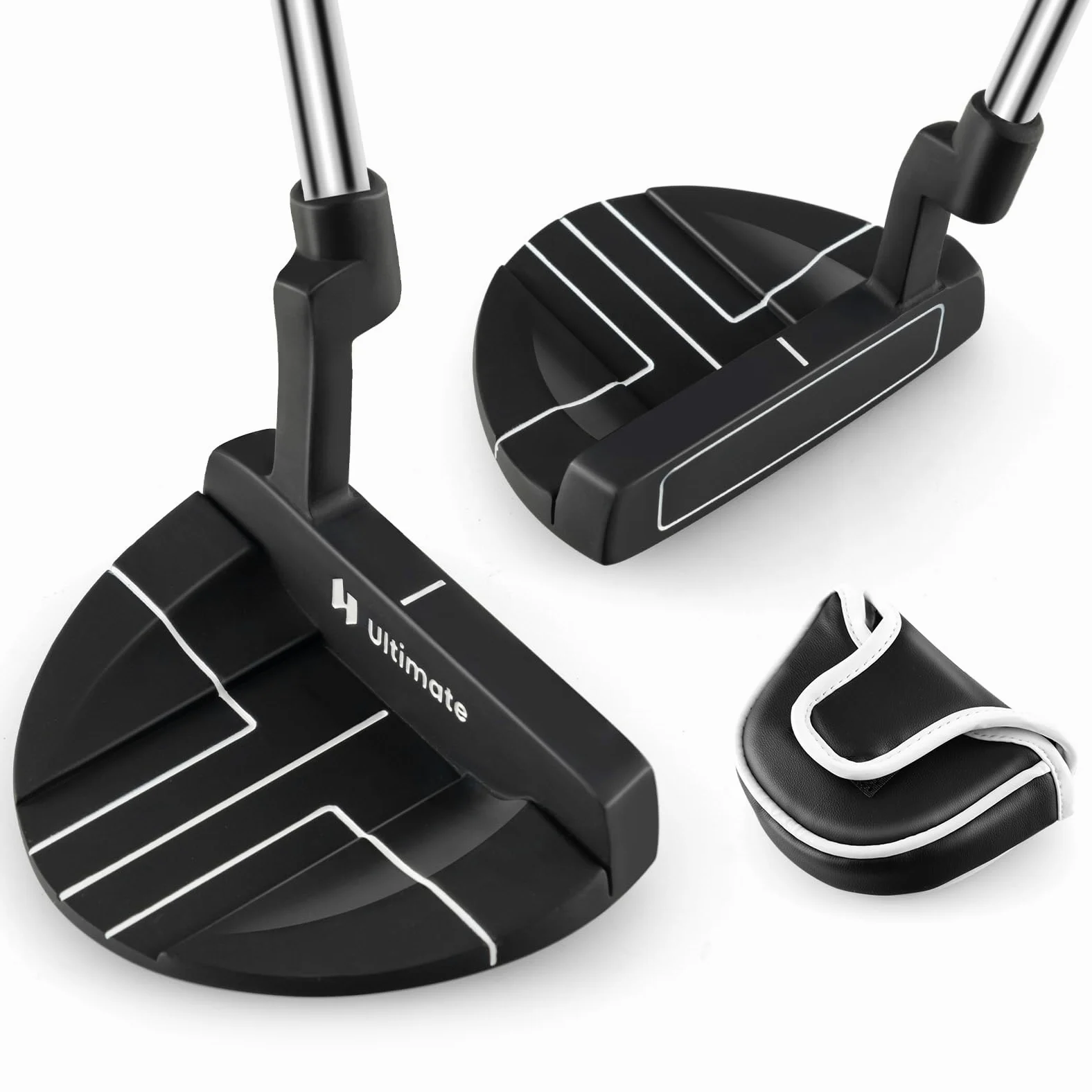 GYMAX Putter Estilo Mazo De 89 Cm con Ayuda De Alineación, Agarre De Goma Y Cubierta para La Cabeza, Superficie De Golpe Ranurada, Cabeza De Aleación De Zinc, Putter De Golf para Diestros