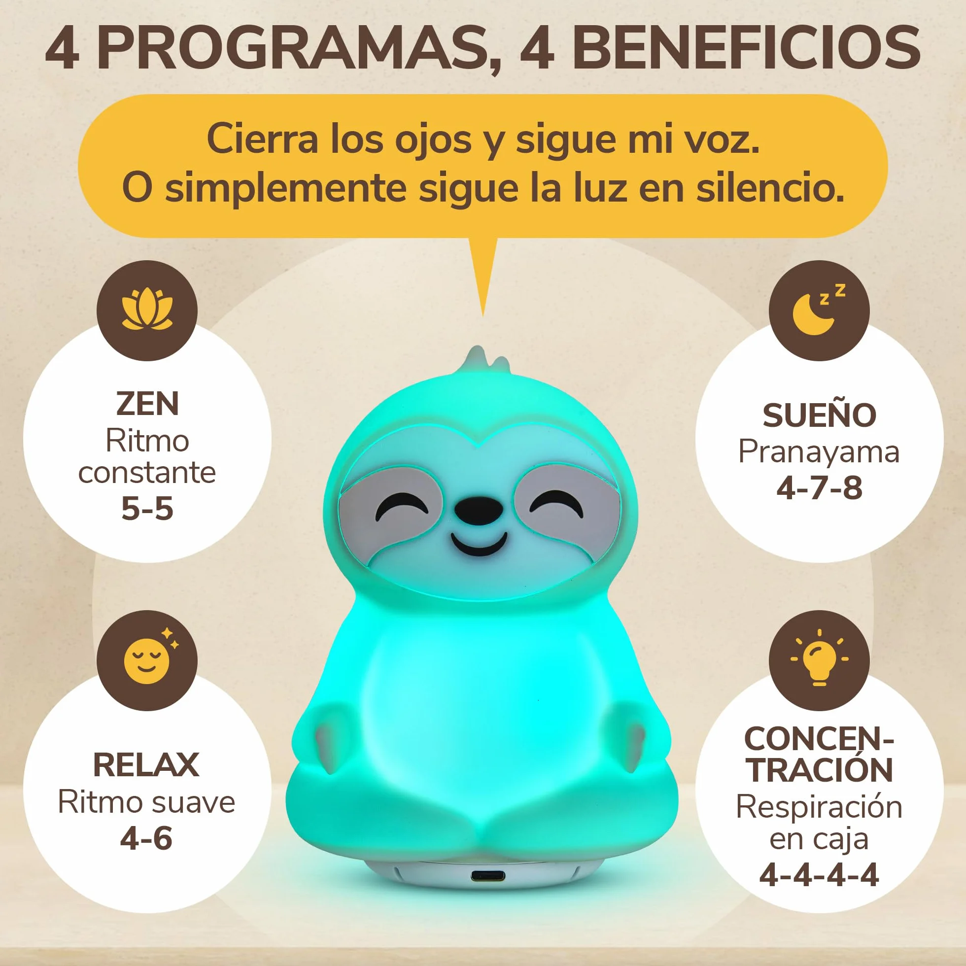 Entrenador de Respiración con Guía de Luz y Voz Recargable Mindfulness Sueño Relajación