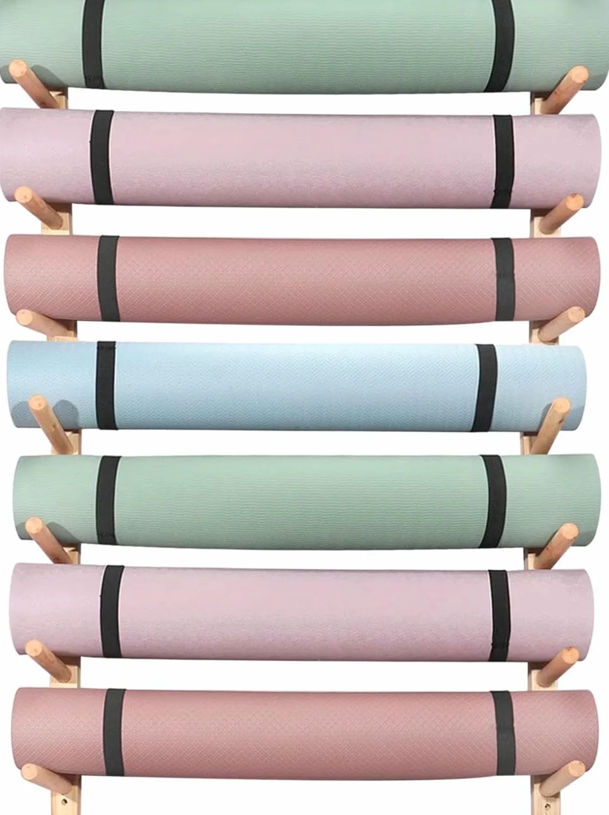 Organizador de Gimnasio Soporte de Pared for Esterilla de Yoga, de 2 a 9 Niveles, de Madera, for Rodillos de Espuma y esterillas de Yoga para Estudio de Yoga en casa~/