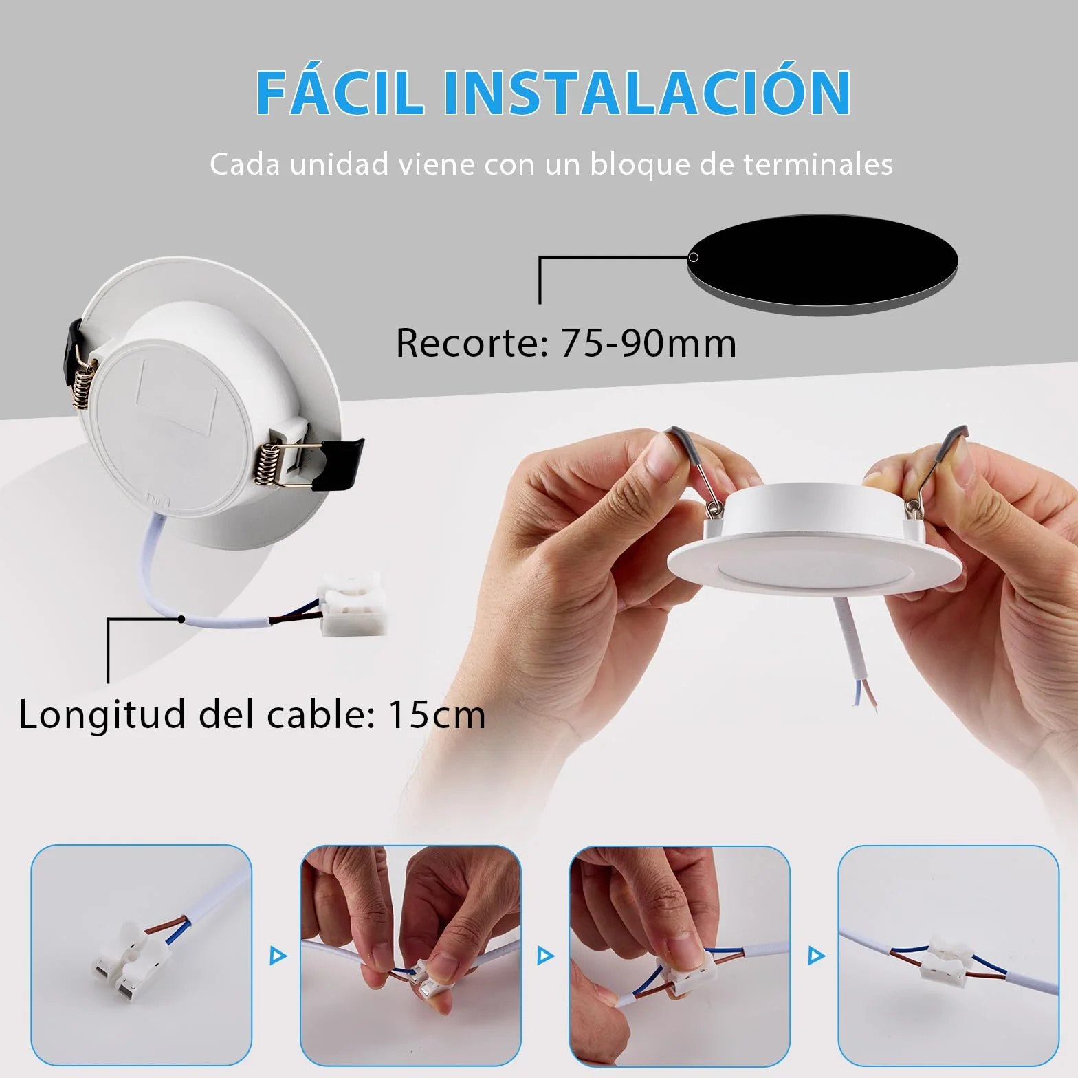 LED Techo Empotrable 220V 5W Ojos de Buey 450LM Blanco Cálido 3000K Downlight ø75-90mm
