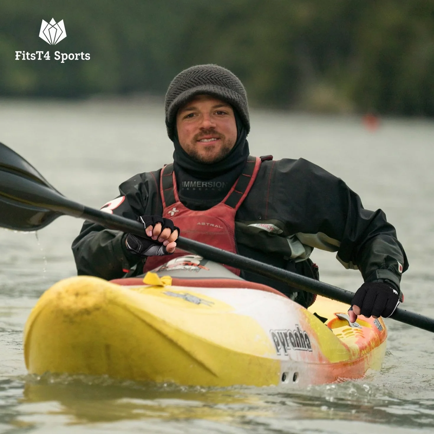 FitsT4 Sports Guantes de Kayak con Dedos 3/4, Palma Acolchada y Dorso de Malla para Mayor Comodidad navegar, remar, Practicar piragüismo, Kayak y Surf de Remo