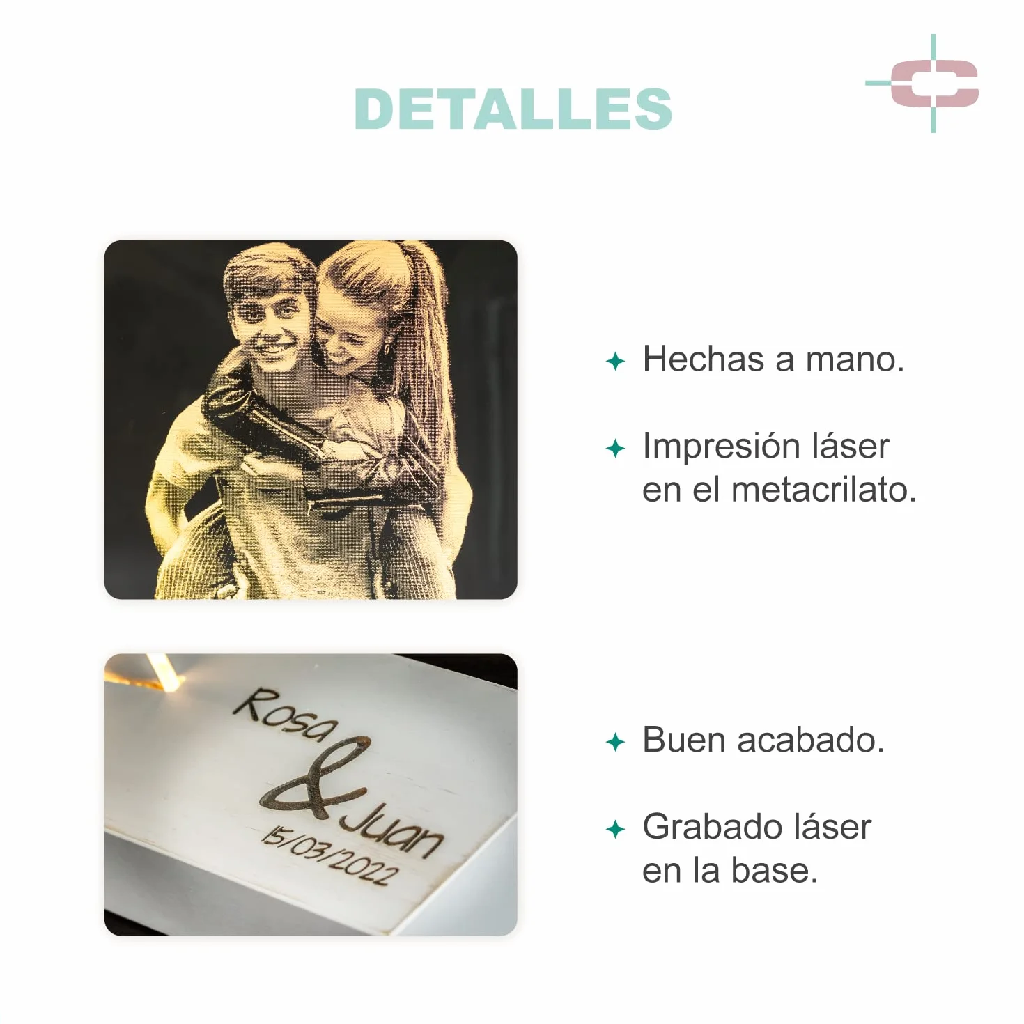 Lámpara Personalizada con Foto Central, Luz LED, Interruptor Táctil, Soporte de Madera Grabado
