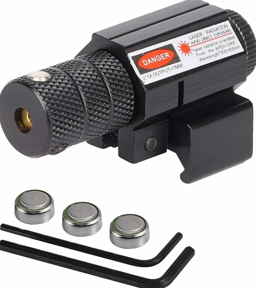 KinZon Mira Láser Táctica Roja con Montaje en Rail Picatinny 20mm, para Fusiles de Caza, Carabinas, Pistolas y Armas Cortas, Airsoft. 2 Diseños a Elegir