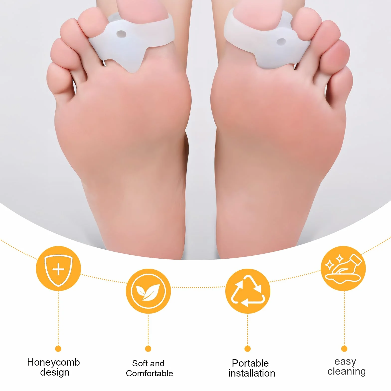 Separador Dedos Pie Hallux Valgus Juanetes Flexibles Alineación Dedo Pack 12 Blanco
