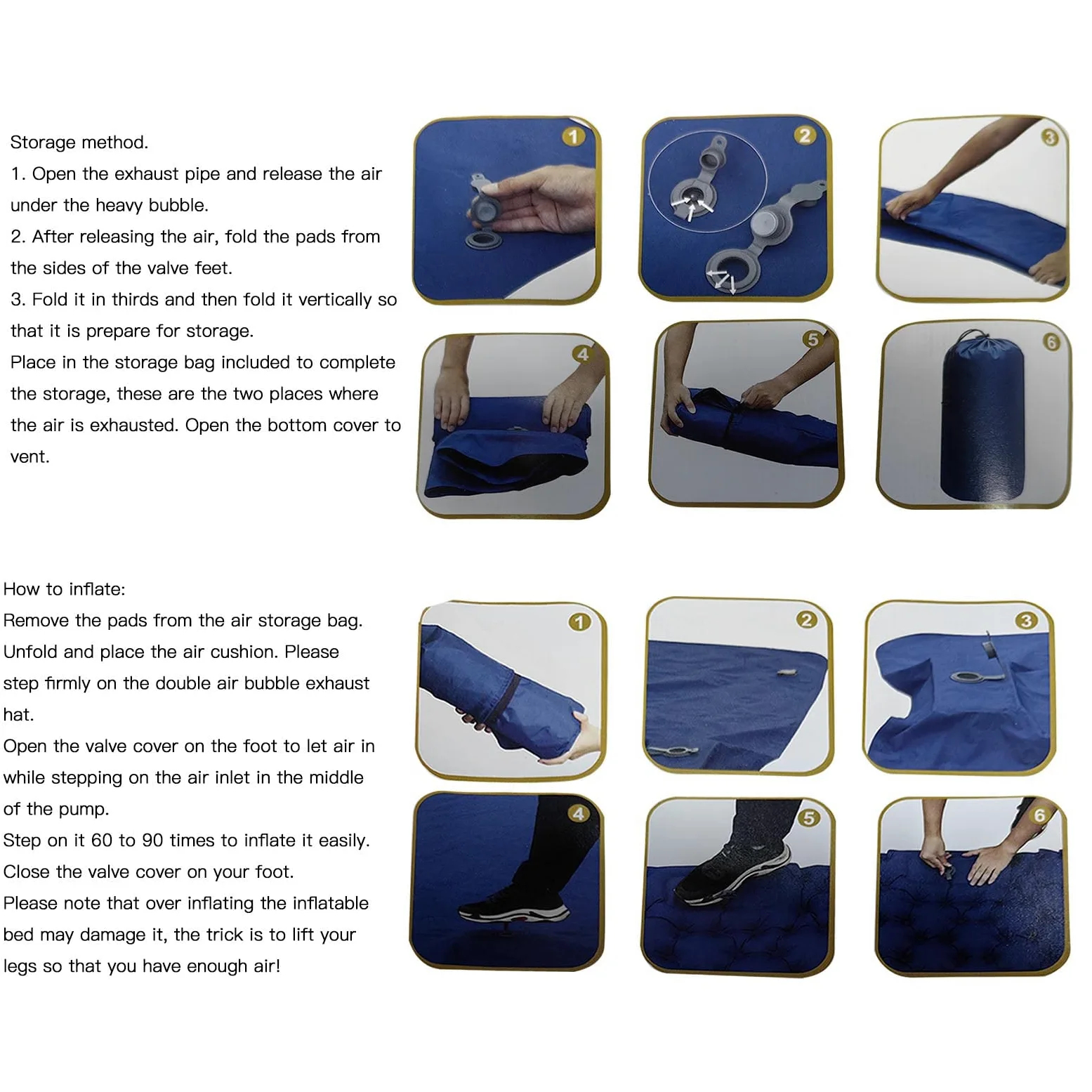 Colchoneta Inflable Doble para Acampar con Almohada, Colchoneta Doble Autoinflable con Almohada, Colchoneta De Nailon Impermeable para Exteriores para Senderismo, Camping (Azul Oscuro)