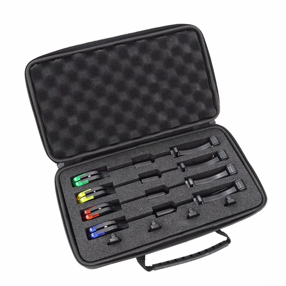 4 alarmas de pesca de carpas con indicadores de luz LED, parte superior de bola magnética y asiento base extraíble, alarma de mordida de punta de caña de 240 mm para pesca nocturna, estándar de 2,5 mm