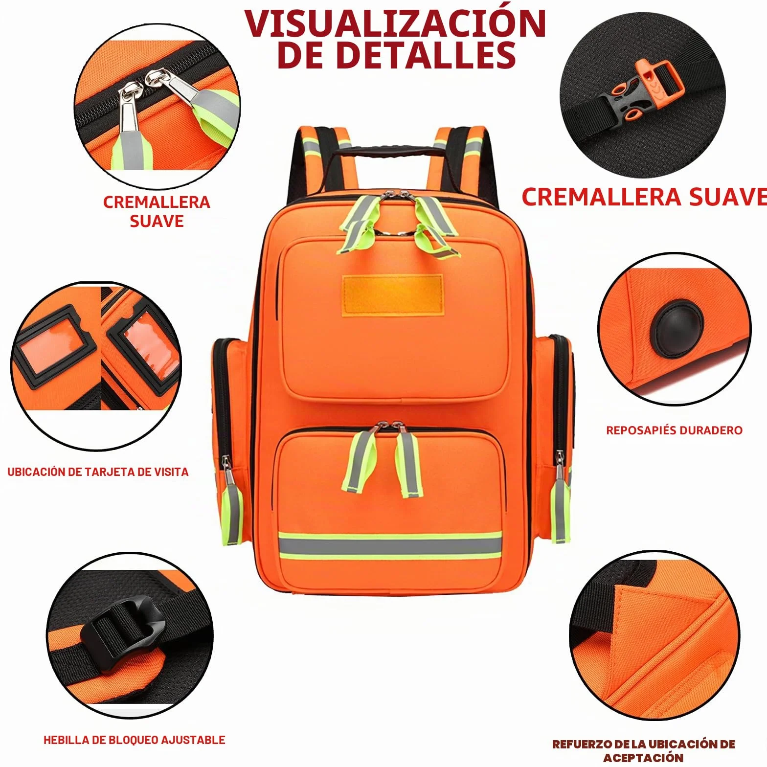 Mochila de emergencia para traumatismos, bolsa de primeros auxilios reflectante gran capacidad, para camping ciclismo excursiones