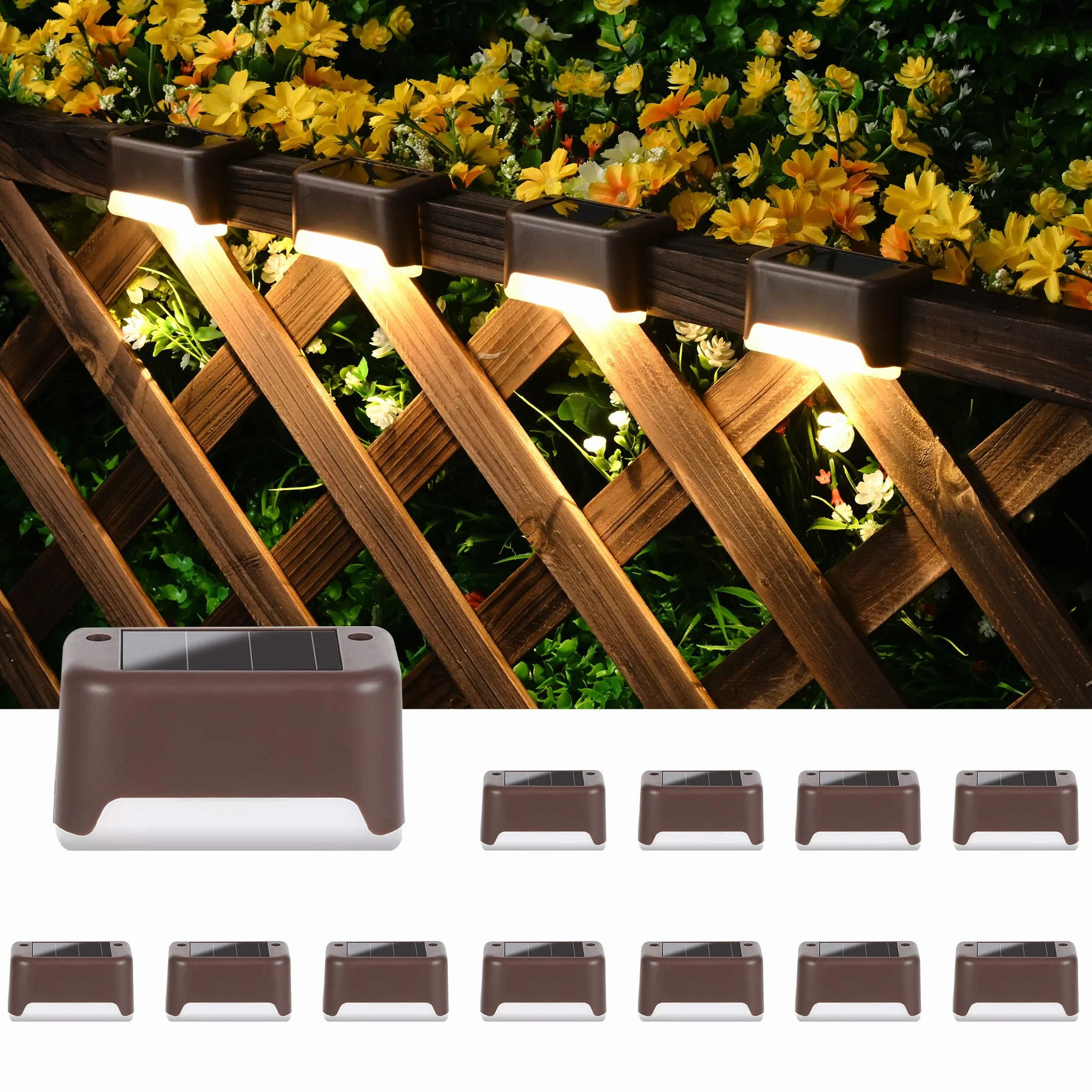 Solpex Luces solares para cubierta, paquete de 12, impermeables para valla, escaleras, escalón, cerca, patio, camino (blanco cálido)