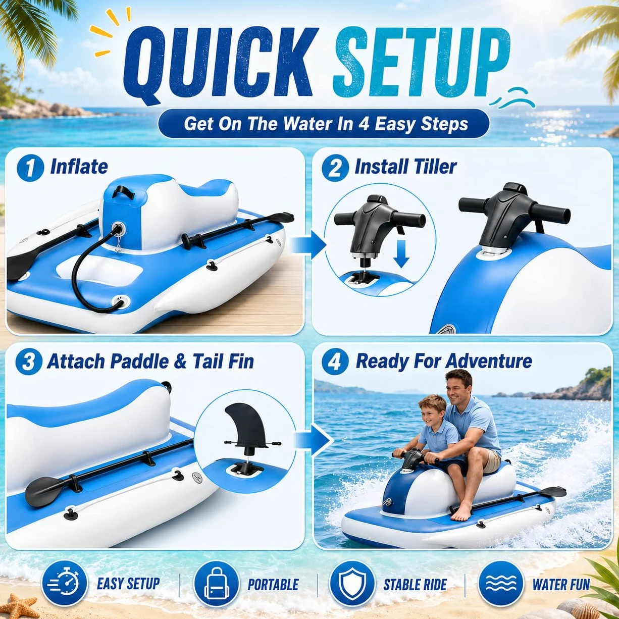 Barca Hinchable Mejorada para Snorkel y Mar Unpowered | Descubrimiento aguas profundas, doble control, maniobras rápidas, snorkel oceánico, construcción exterior
