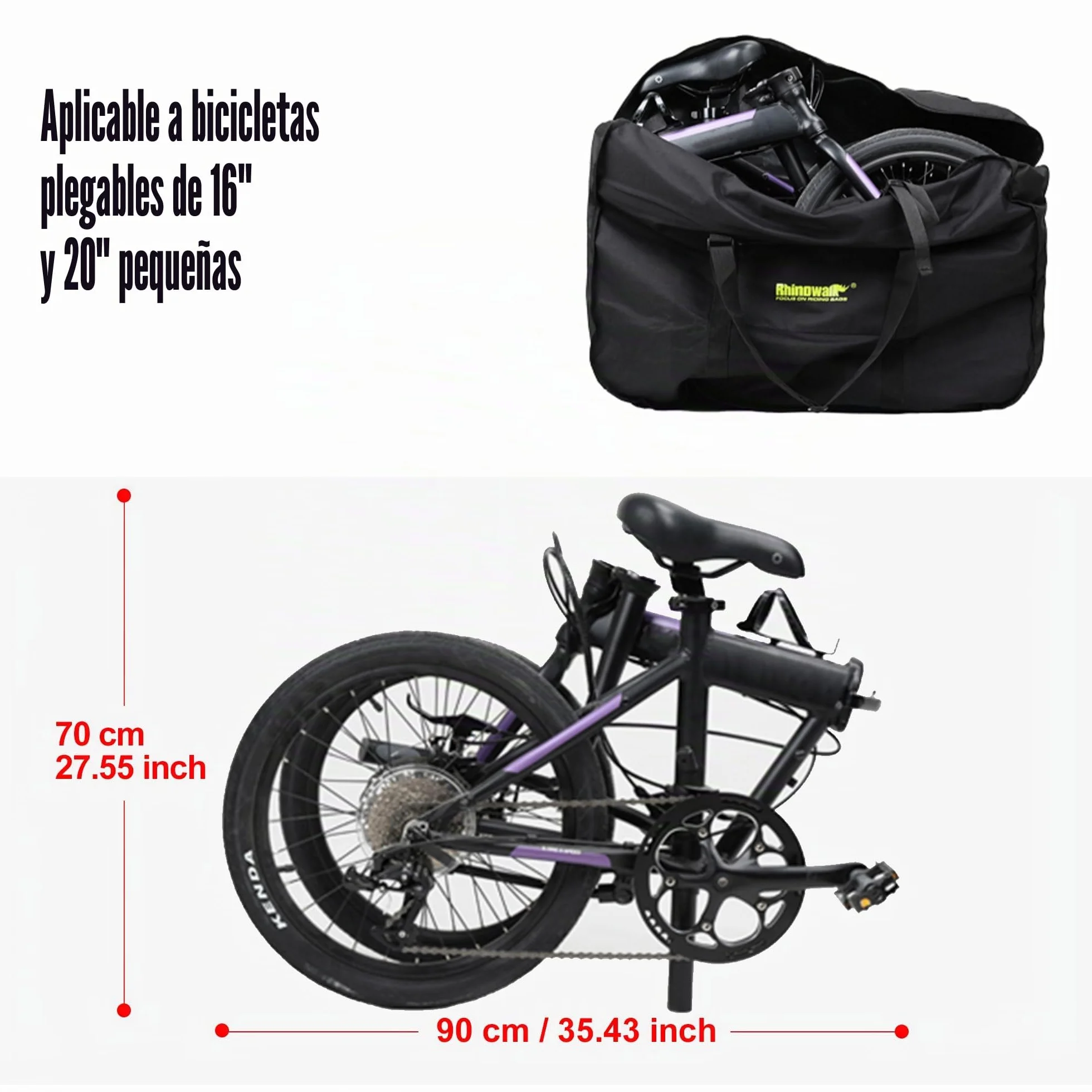 Rhinowalk Bolsa Plegable para Bicicleta de 20/26 Pulgadas, Impermeable, Bolsa de Transporte para Coches, Tren y Viajes (Negro 20 Pulgadas)