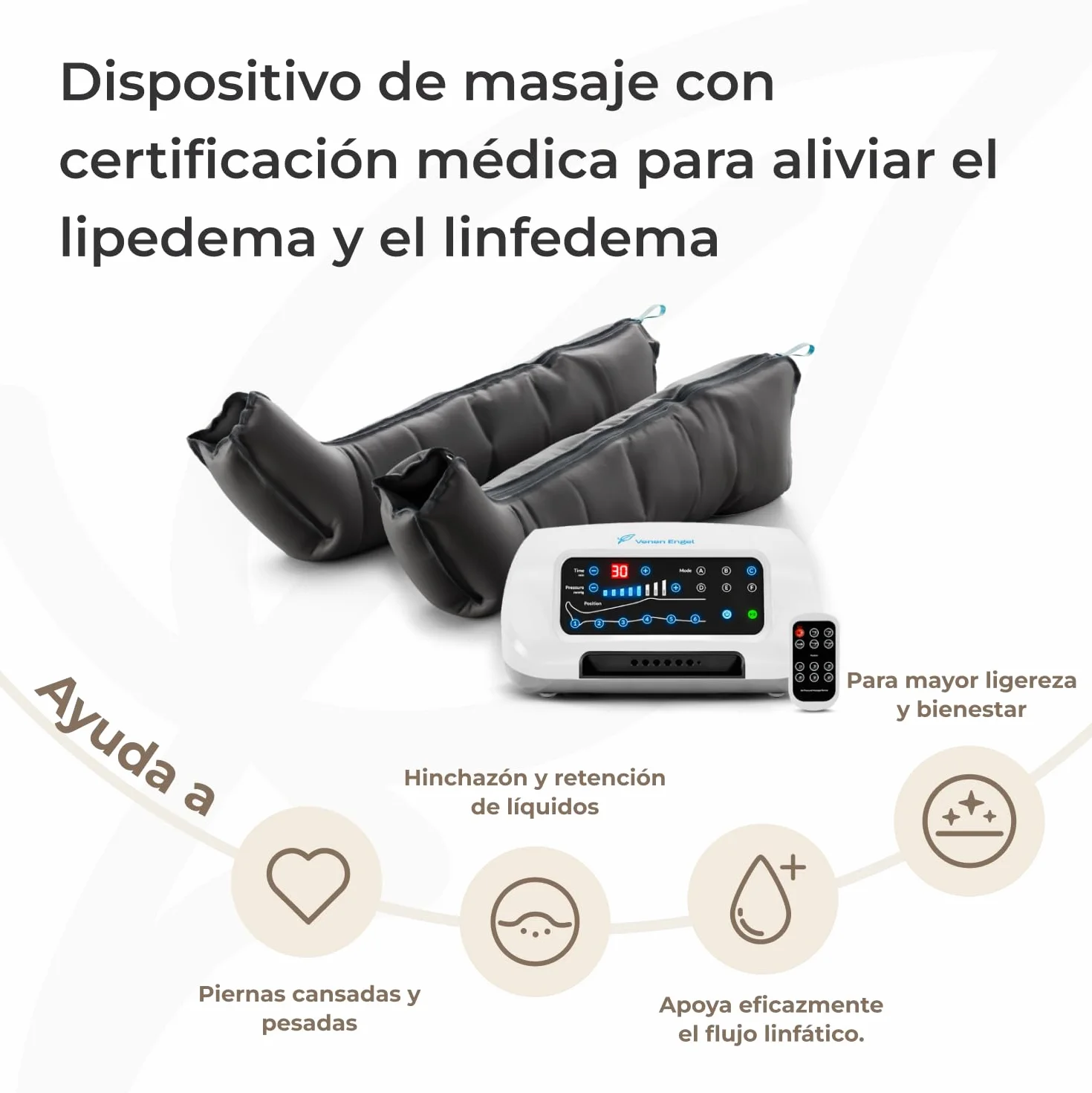 Venen Engel 6 Premium Equipo de masajes por presoterapia casa botas 6 cámaras aire desactivables presión tiempo configurable 6 programas