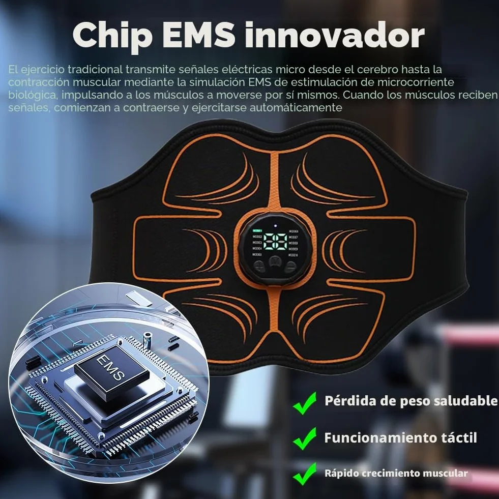EMS - Aparato de entrenamiento eléctrico para abdominales, para estimulación muscular, 10 modos y 30 intensidades, recargable por USB, cinturón abdominal para hombres y mujeres