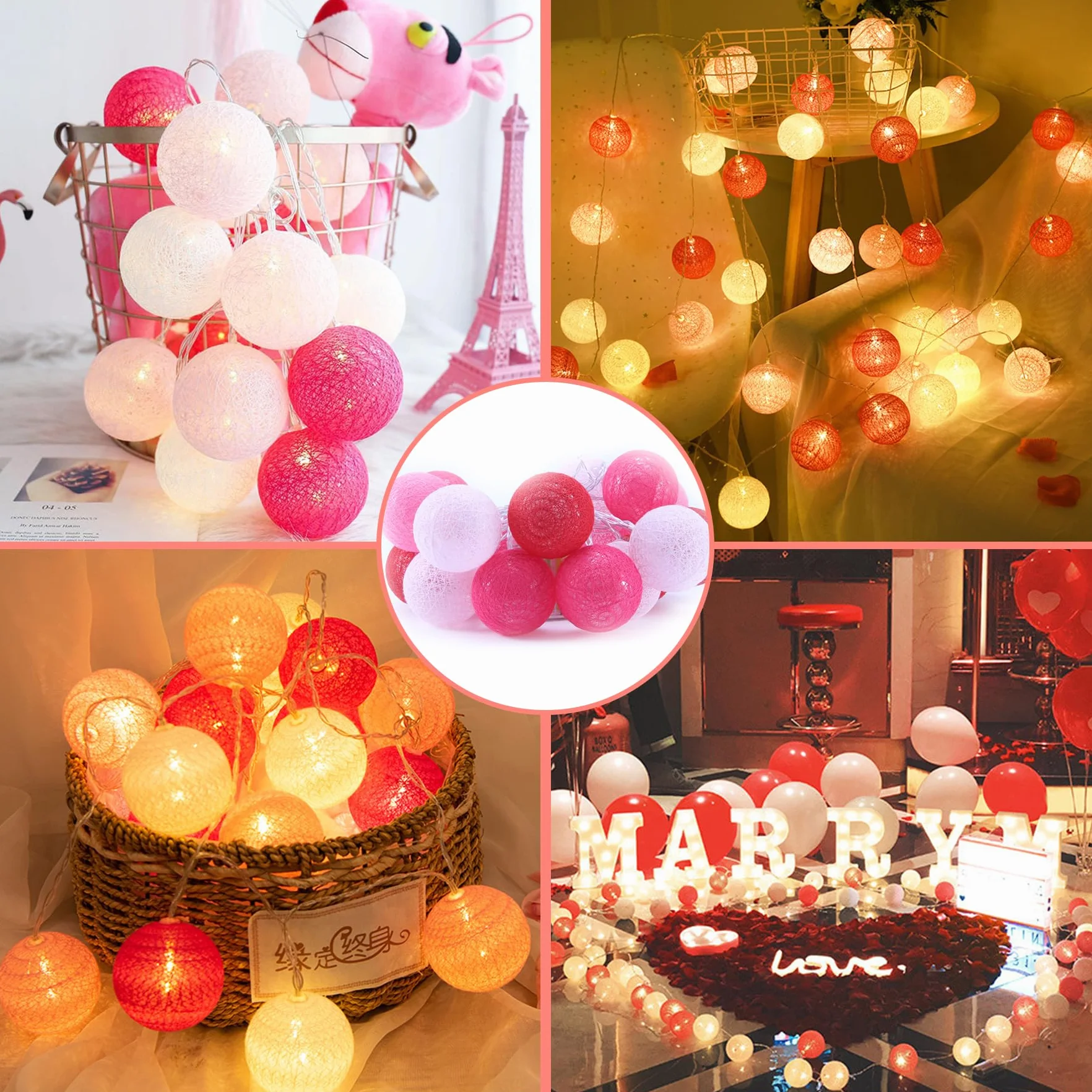 YeahBoom Guirlande Lumineuse Coton Boules 300CM 20LED Alimenté par Pile