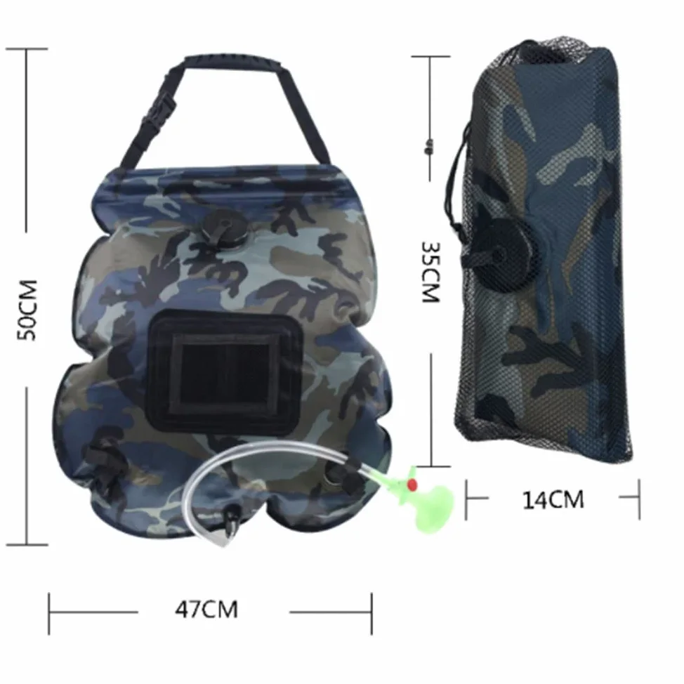 Riloer Bolsa de ducha solar para camping, 20 litros, portátil, bolsa de camping para exteriores, calefacción solar, con control de flujo de agua para camping, viajes, senderismo, escalada, ducha de