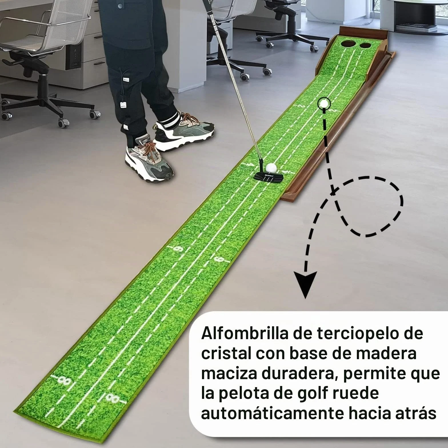CRESTGOLF Alfombras De Putting para Golf 2,9 x 0,45 m con Pista de Retorno Engrosada y función automática. Ejercicio en Interiores y Exteriores para Principiantes y Aficionados Golf Putting Trainer