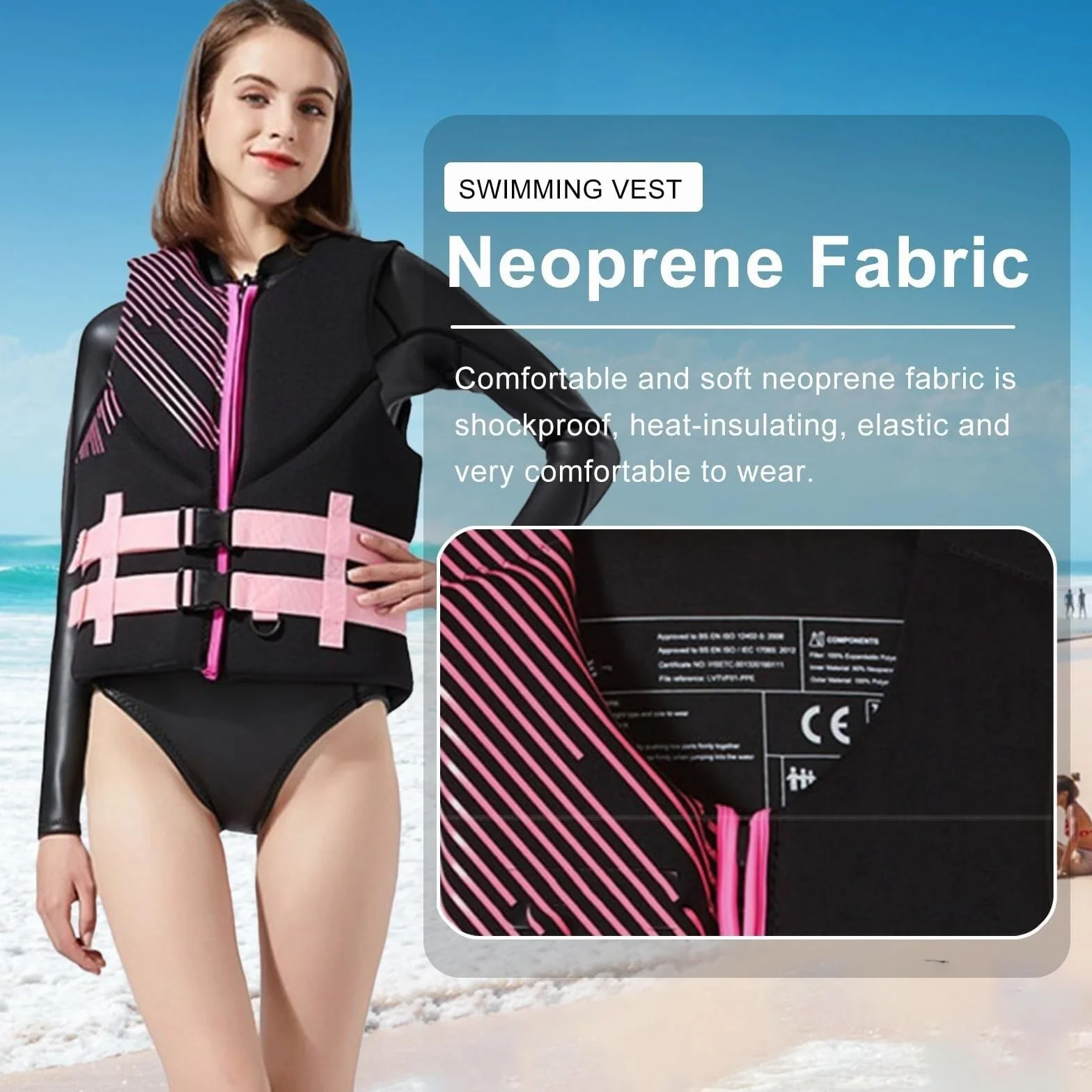Chaleco de Surf con Cremallera y Cinturón Ajustable, Chaleco de Surf de Neopreno for Pesca, Kayak, Navegación, Deportes Acuáticos, Adultos, Hombres y Mujeres
