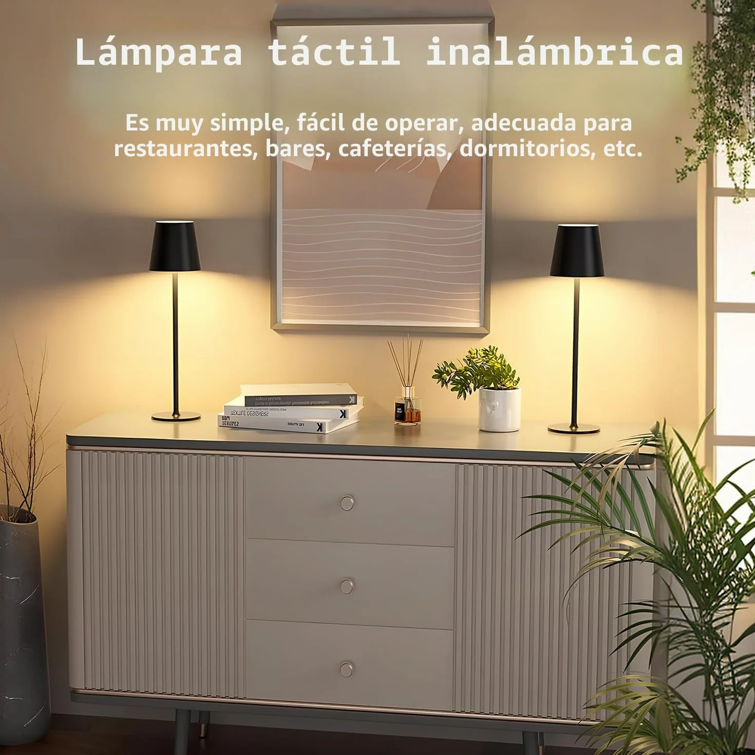 Lámpara de Mesa LED Recargable Inalámbrica con USB-C, IP44, 5600mAh, 5W, Negro