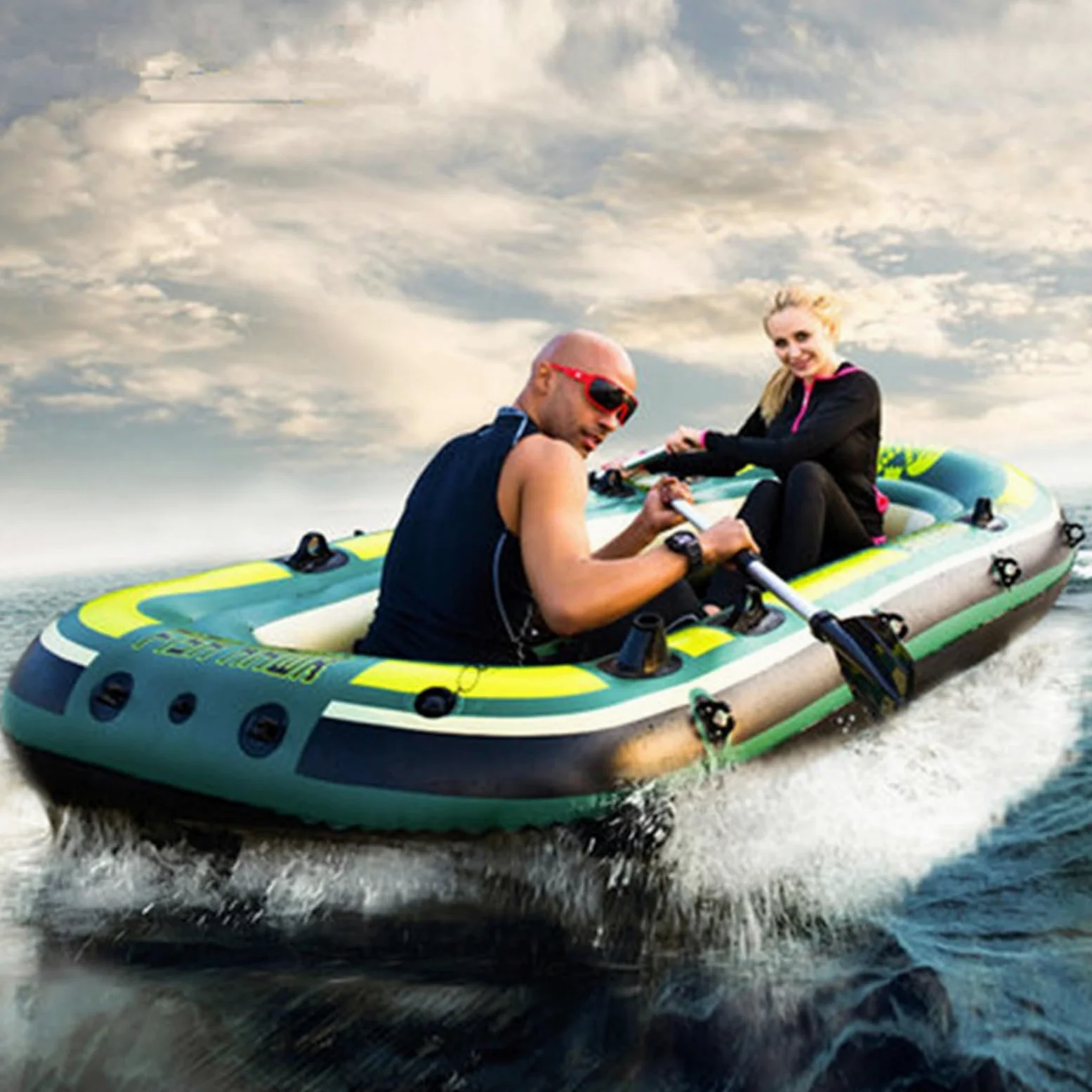 Kayaks inflables Adultos - 2 Personas canoa de aire, PVC PVC Set | Junta de balsa ligera Durable, Hab Lines El sistema inflable estable ideal para Aventuras de pesca Ríos de Lagos