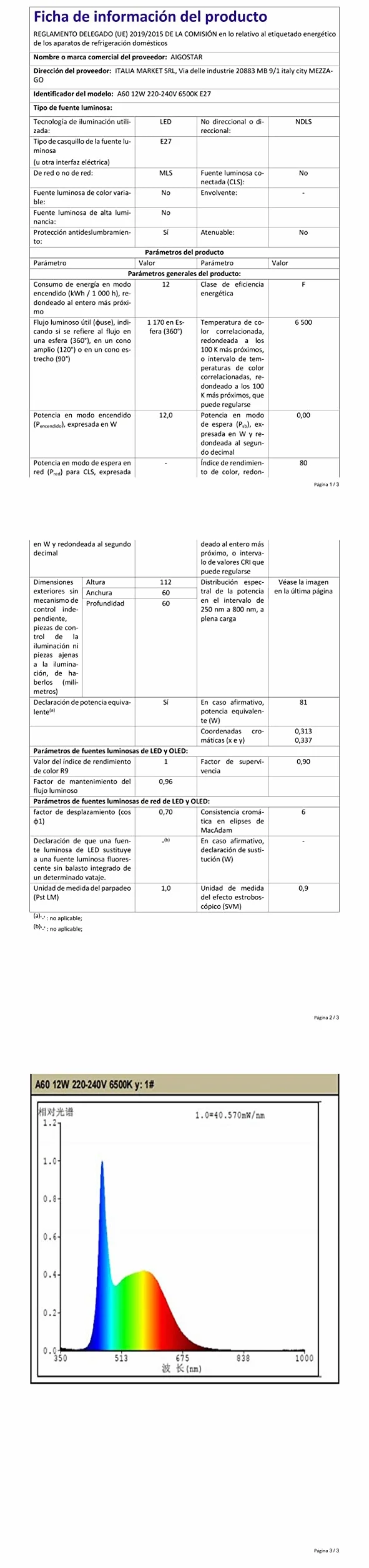 Aigostar Bombilla LED E27 12W 6500K 1170 lúmenes A60 Ángulo 280º Caja de 7 unidades