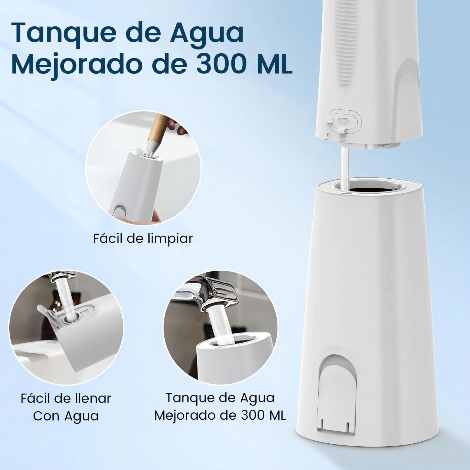 Vimmk Irrigador Bucal Portatil Inalámbrico Dental 8 Boquillas 5 Modos IPX7 Impermeable 300ML USB-C Recargable Blanco