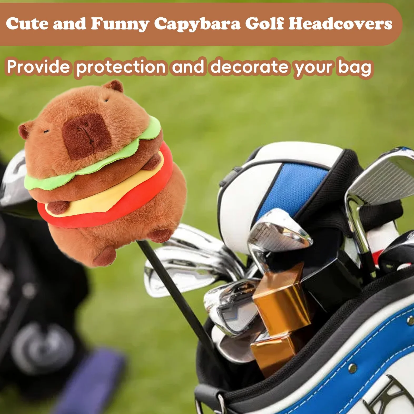 Capybara - Funda para cabeza de golf, diseño de animales lindos, adorable y acogedor, accesorios de golf, funda divertida para cabeza de conductor, se adapta a palos de golf Hybird/Fairway