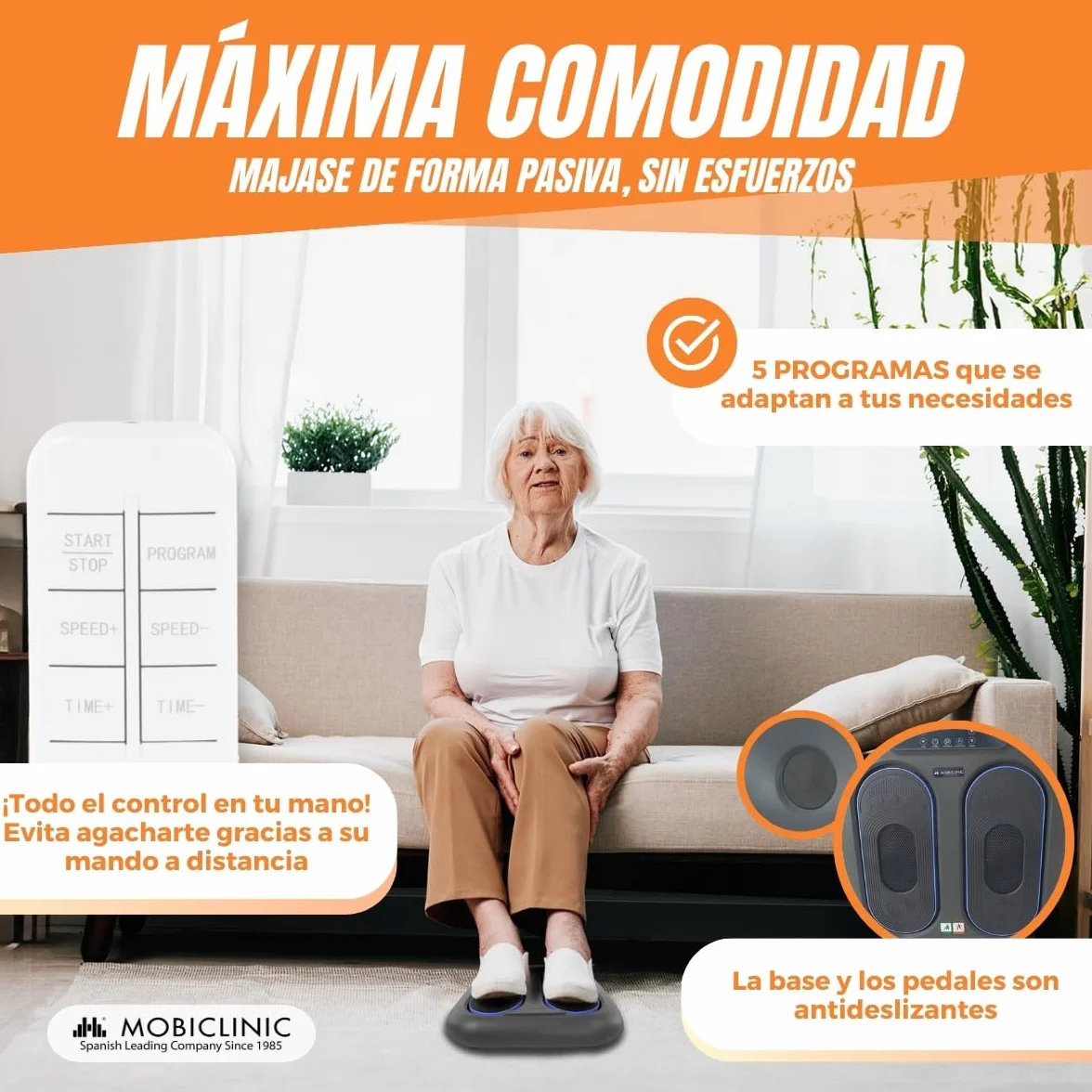 Mobiclinic Masajeador de pies Vibración 10 niveles velocidad 5 programas Control remoto