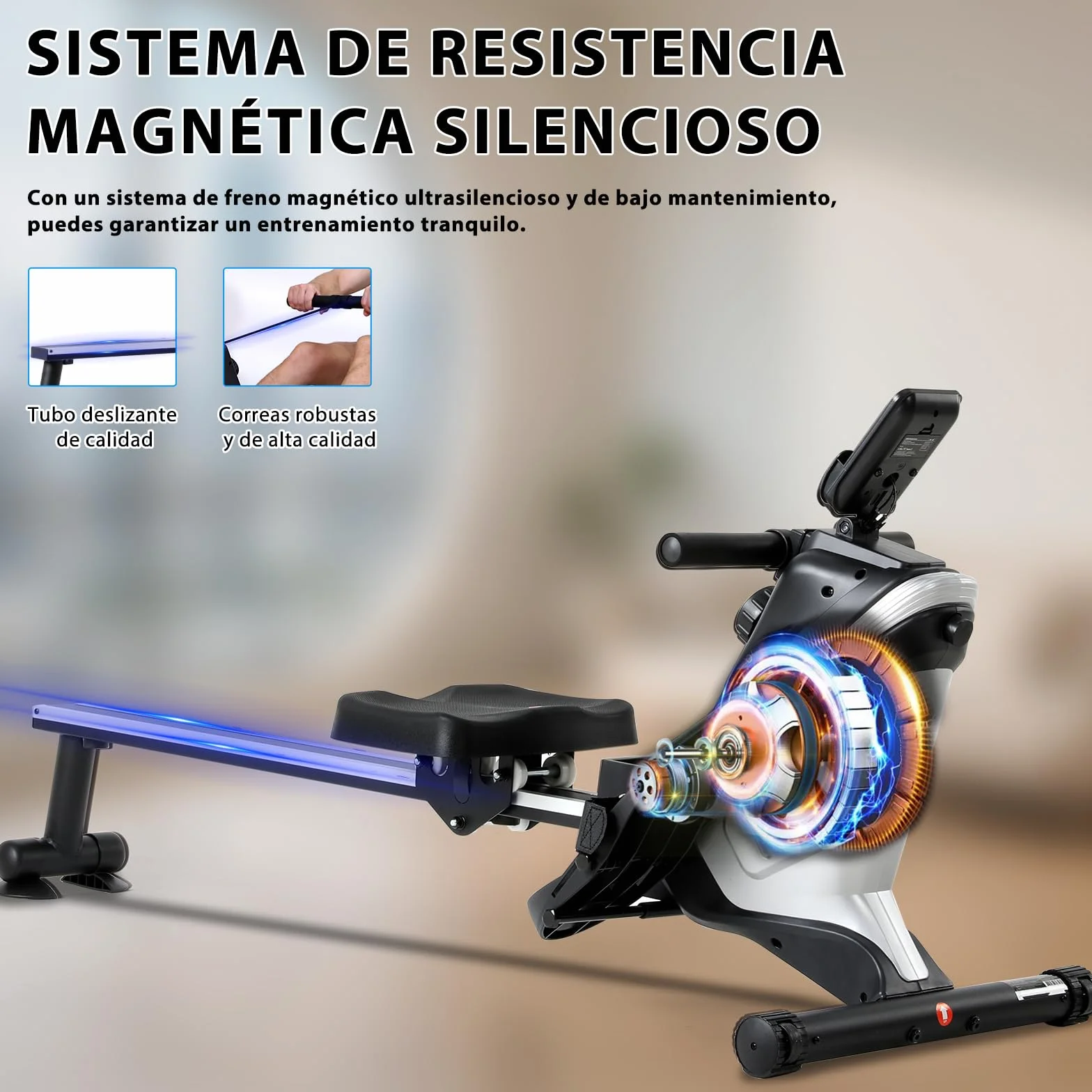 ISE Máquina De Remo para casa, Silenciosa, Máquina Remo Magnético, Remo Gimnasio En Casa con 8 Niveles de Resistencia, Fuerza de Tracción máx de 15KG, Remo Maquina Ejercicios En Casa