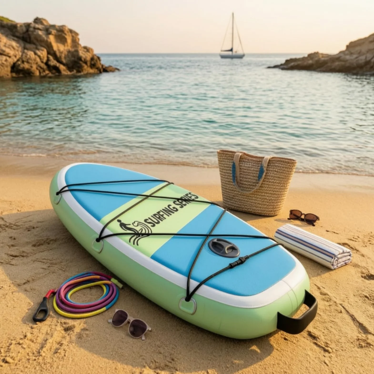 Tabla de Surf Inflable para Niños Tabla Hinchable para Principiante Tabla Acuática Infantil con Cubierta Cepillada Antideslizante y Asa Central en PVC Adecuada para Piscina Baños Calmados