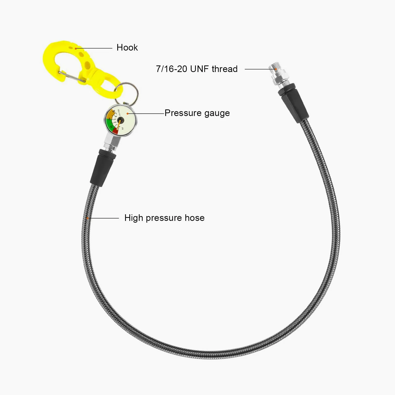 Manómetro de Buceo, Brillante en la Oscuridad, Diámetro 4 Cm, para Buceo Submarino (65CM)