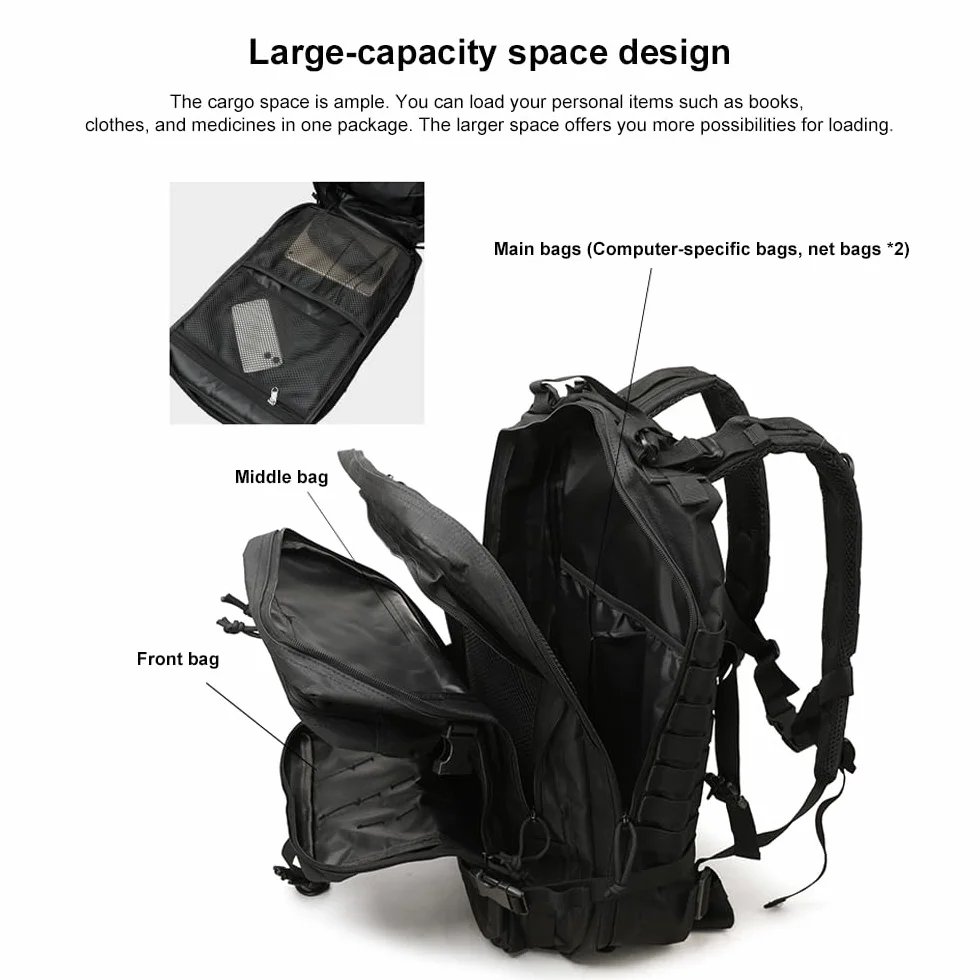 smallrun Mochilas Tácticas Militares 45L Mochila del ejército Gran Capacidad Mochila Crossfit Plegable Impermeable Mochila Montañismo, Senderismo, Acampada (Y NEGRO, Y)
